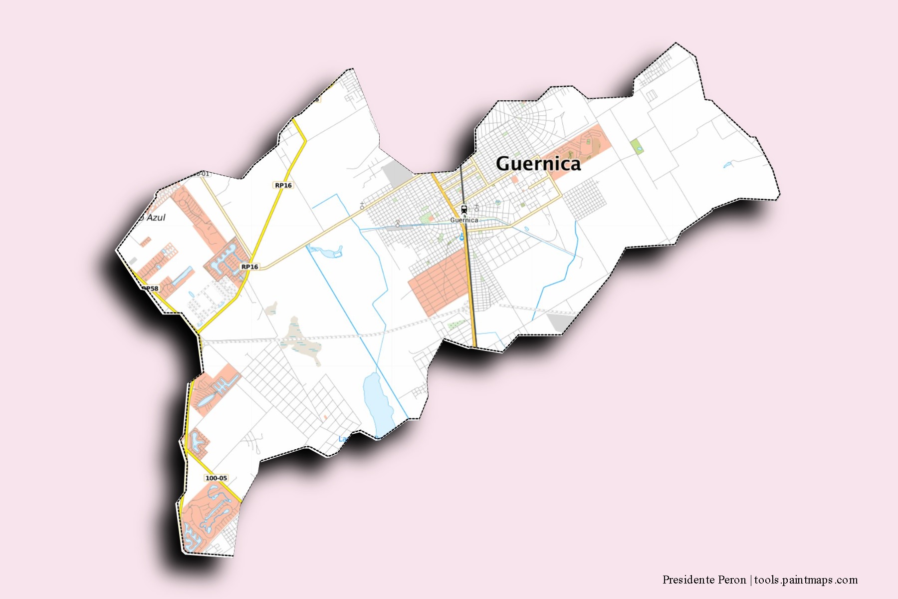 Presidente Peron neighborhoods and villages map with 3D shadow effect