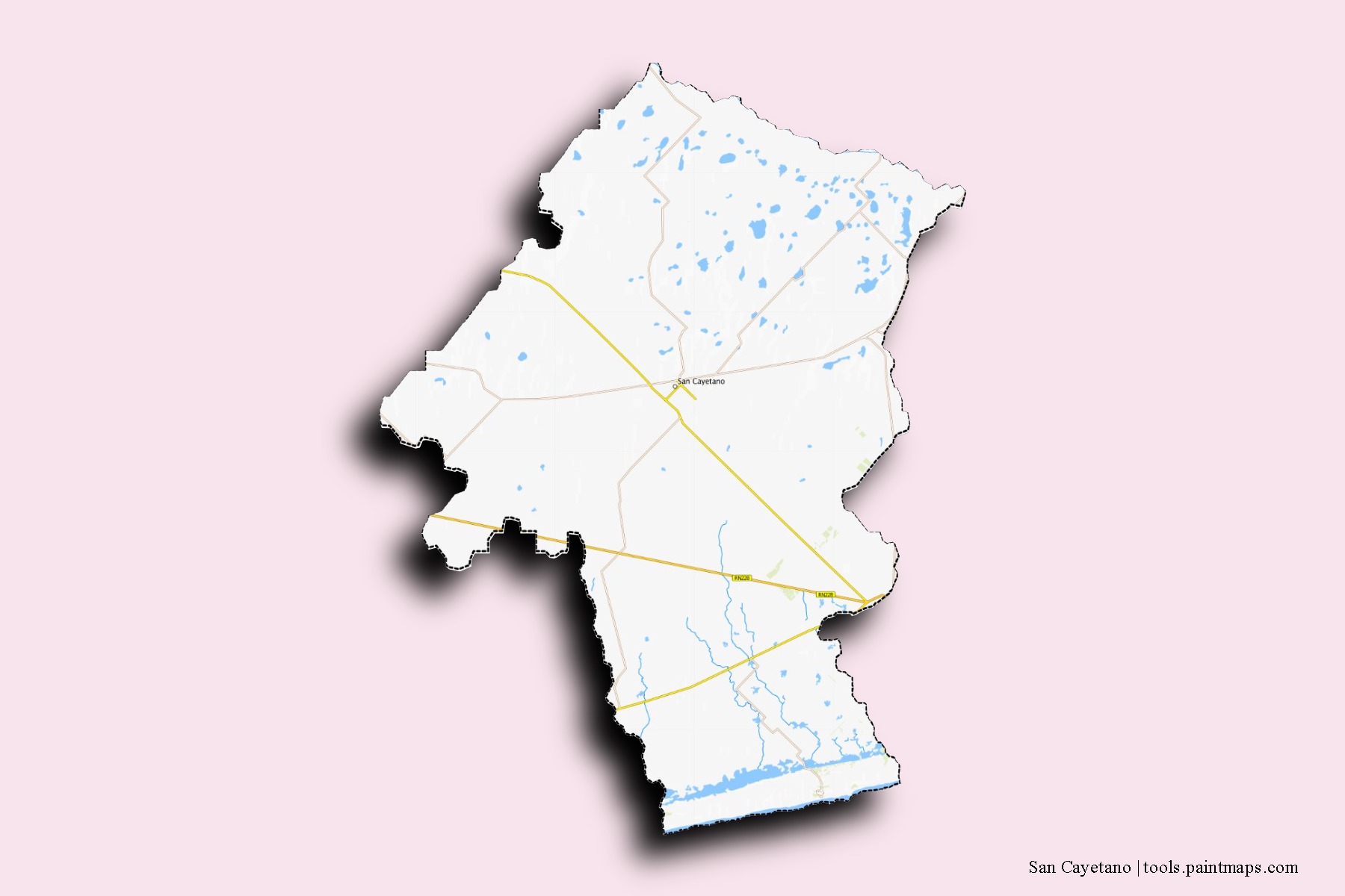 Mapa de barrios y pueblos de San Cayetano con efecto de sombra 3D