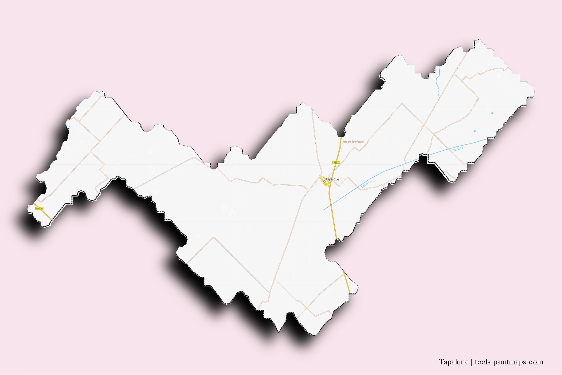 Tapalqué neighborhoods and villages map with 3D shadow effect