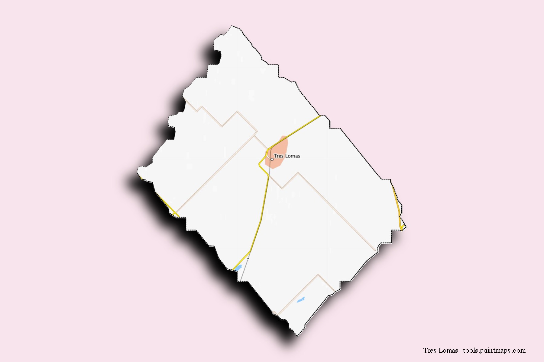 Tres Lomas neighborhoods and villages map with 3D shadow effect