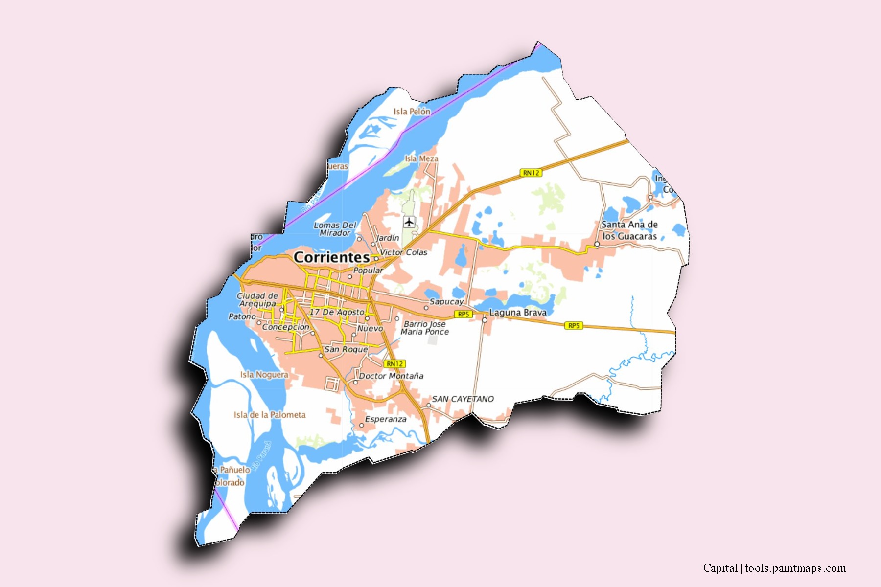 Capital neighborhoods and villages map with 3D shadow effect