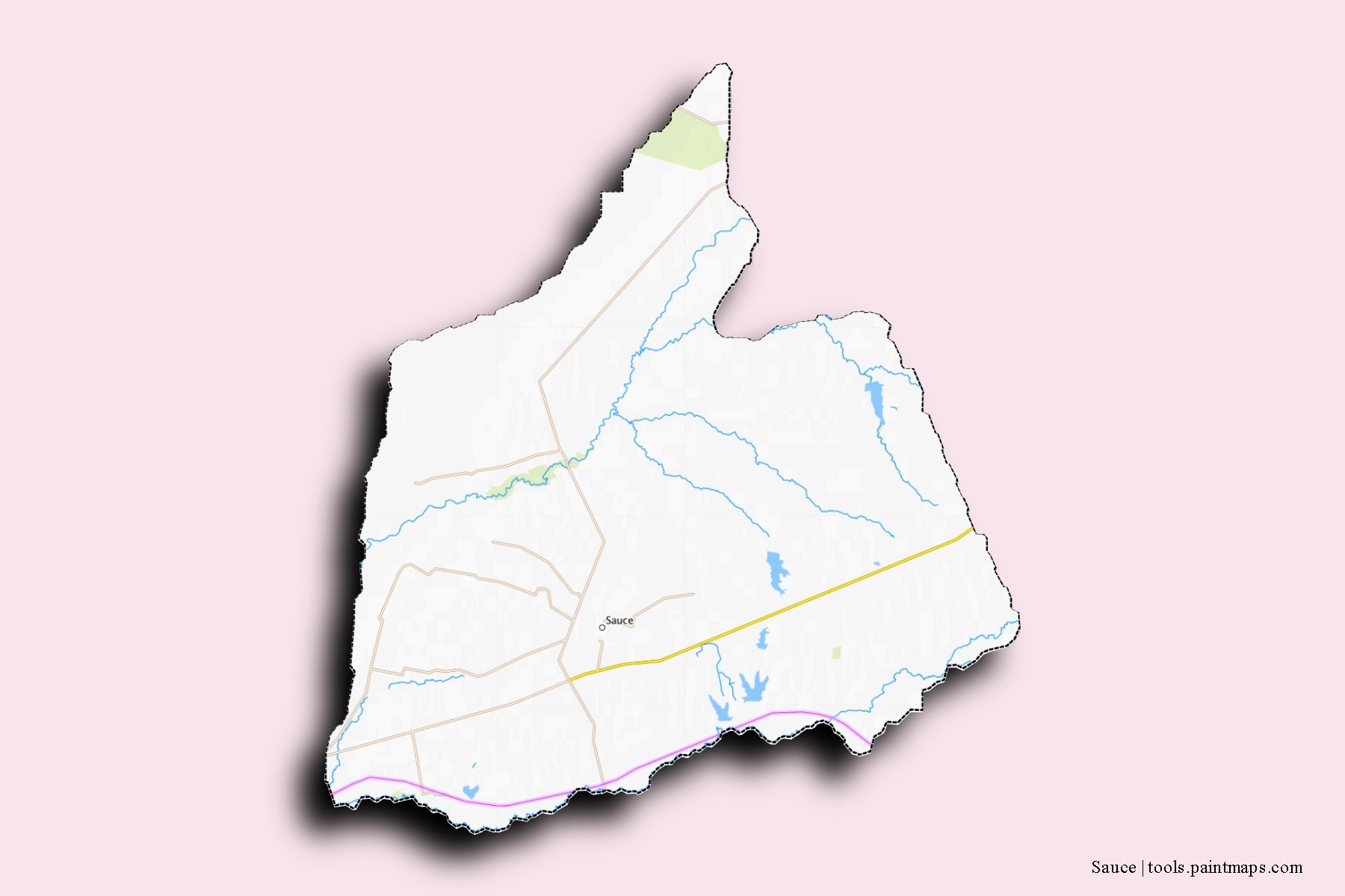 Mapa de barrios y pueblos de Sauce con efecto de sombra 3D