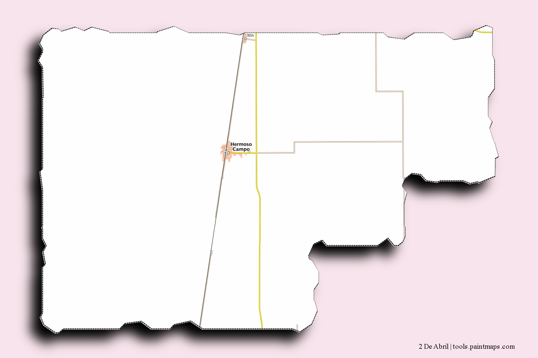 2 De Abril neighborhoods and villages map with 3D shadow effect