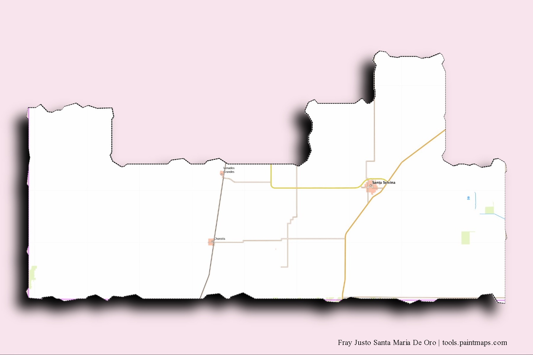 Fray Justo Santa Maria De Oro neighborhoods and villages map with 3D shadow effect