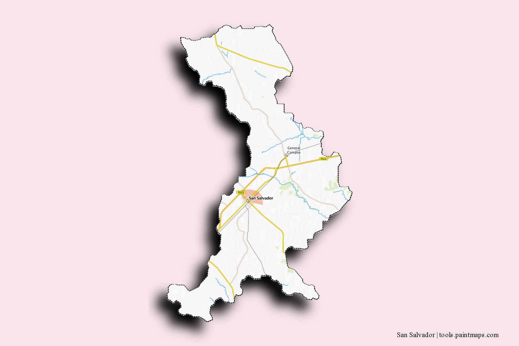 Mapa de barrios y pueblos de San Salvador con efecto de sombra 3D