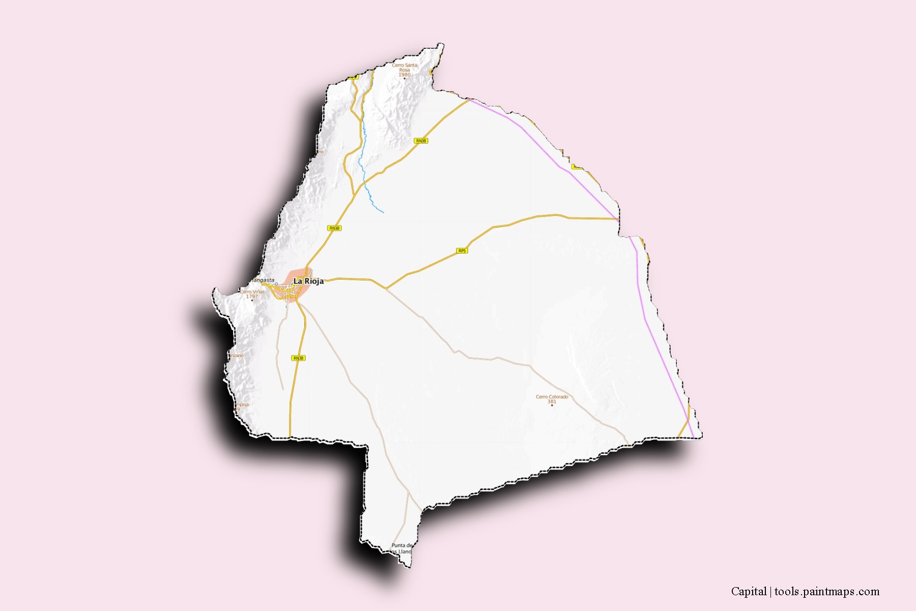 Mapa de barrios y pueblos de Capital con efecto de sombra 3D