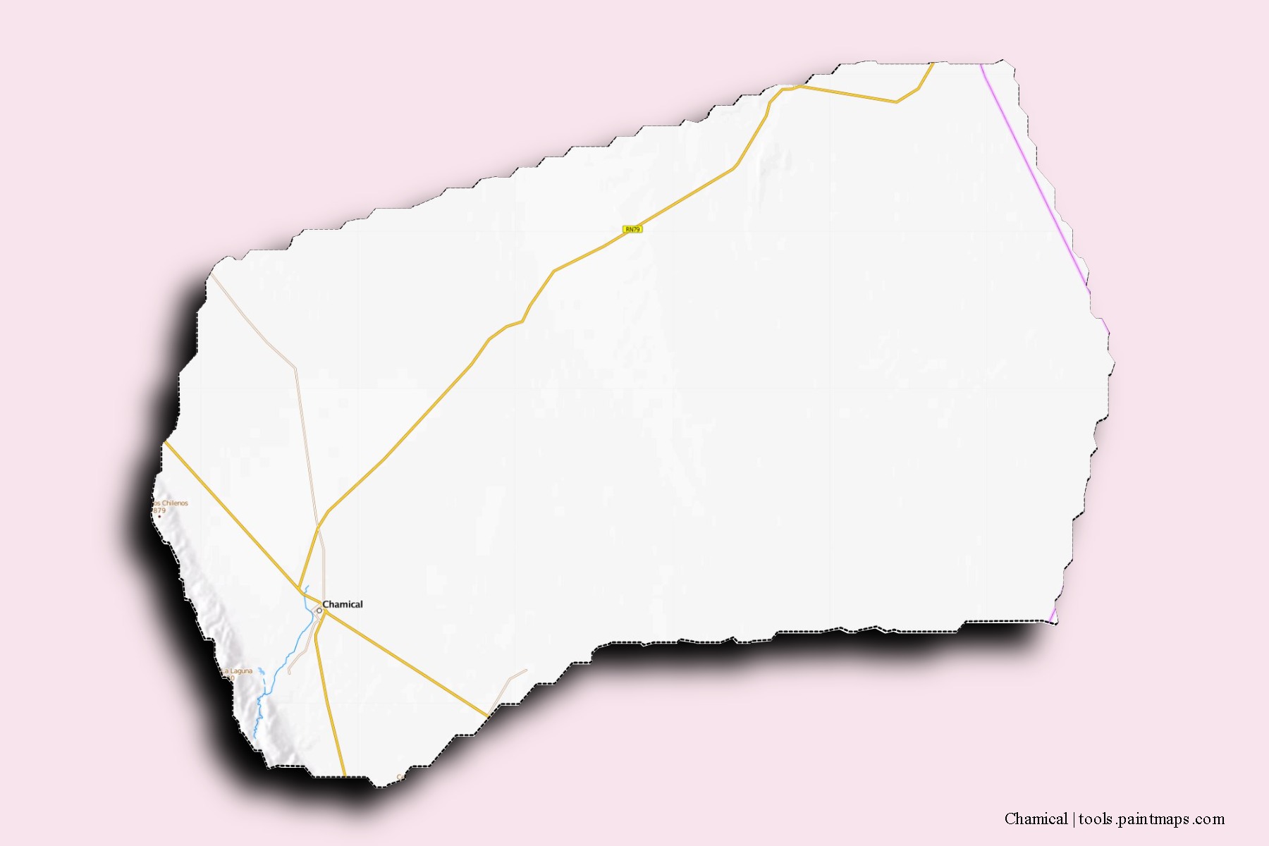 Mapa de barrios y pueblos de Chamical con efecto de sombra 3D