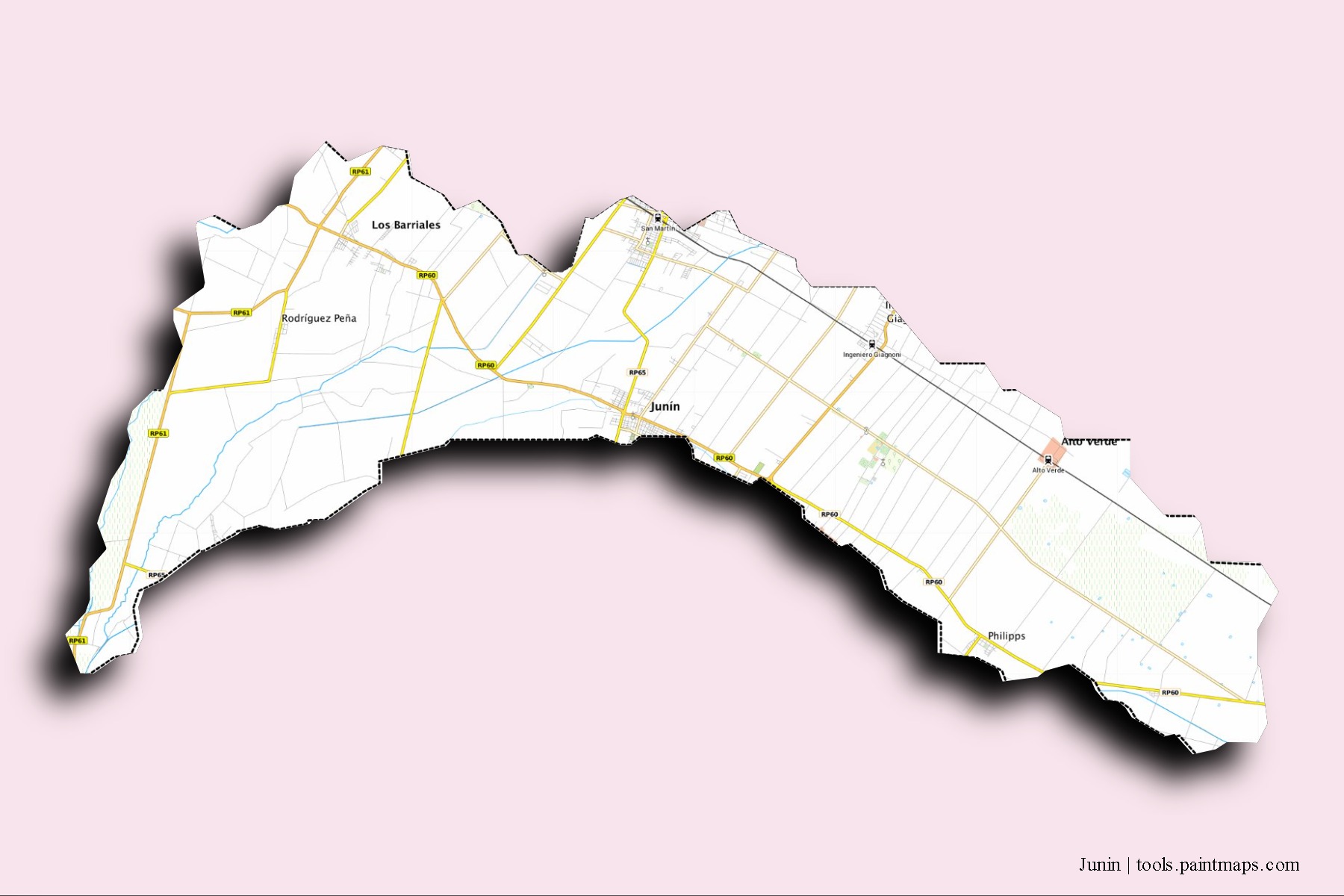 3D gölge efektli Junin mahalleleri ve köyleri haritası