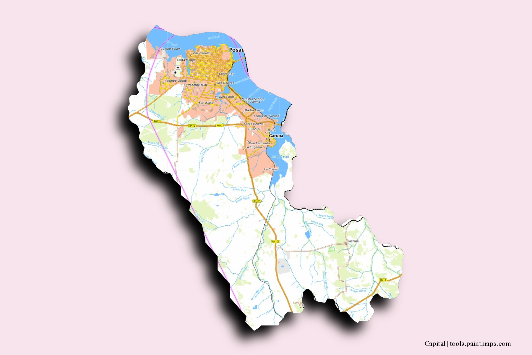 Capital neighborhoods and villages map with 3D shadow effect