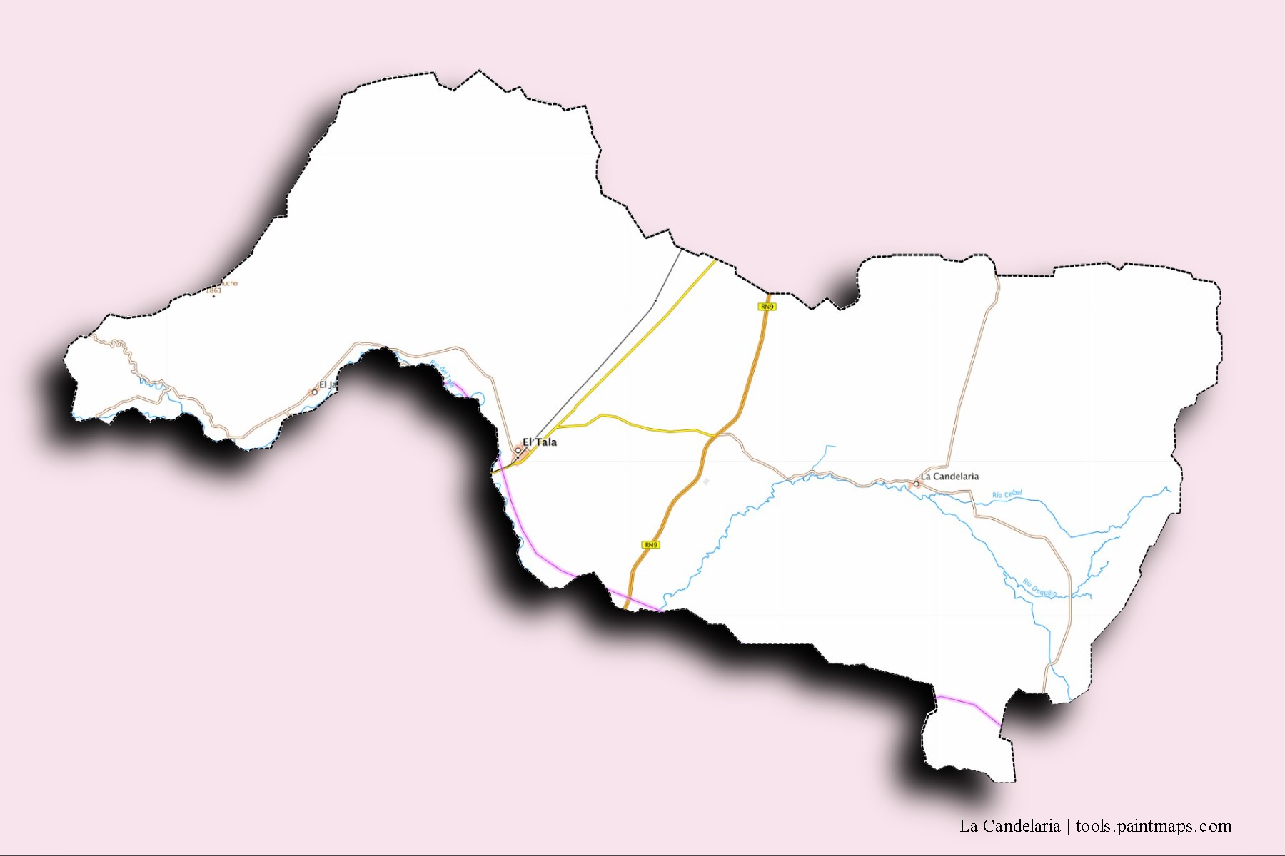 Mapa de barrios y pueblos de La Candelaria con efecto de sombra 3D