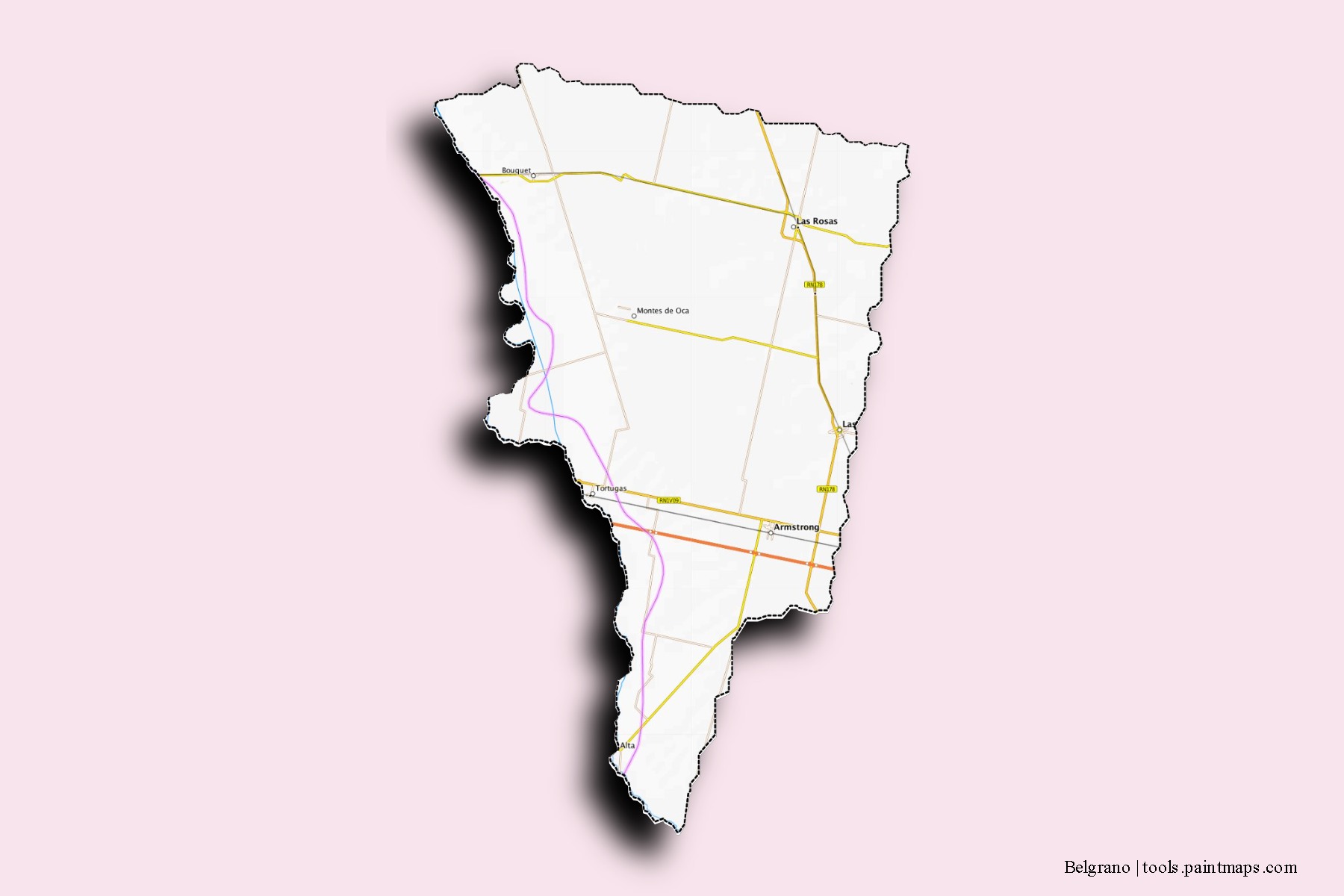 Mapa de barrios y pueblos de Belgrano con efecto de sombra 3D