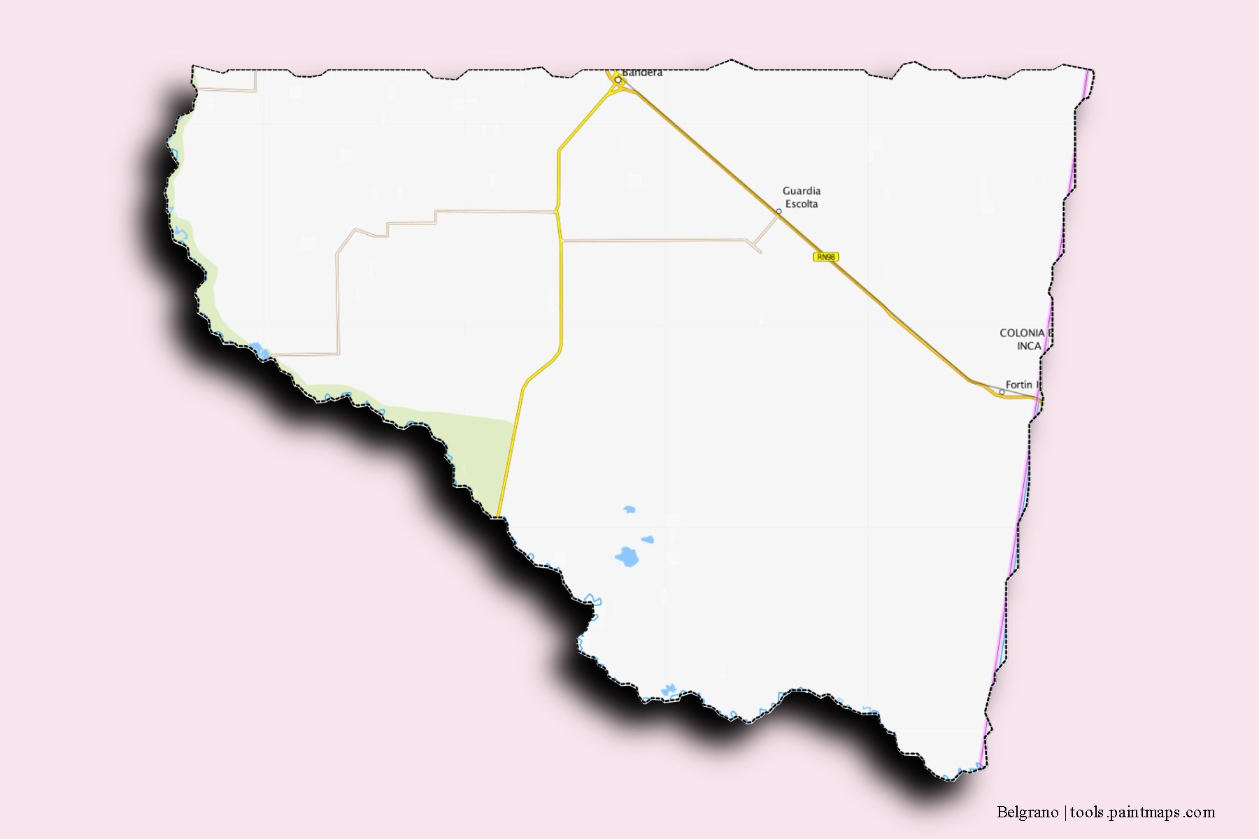 Mapa de barrios y pueblos de Belgrano con efecto de sombra 3D