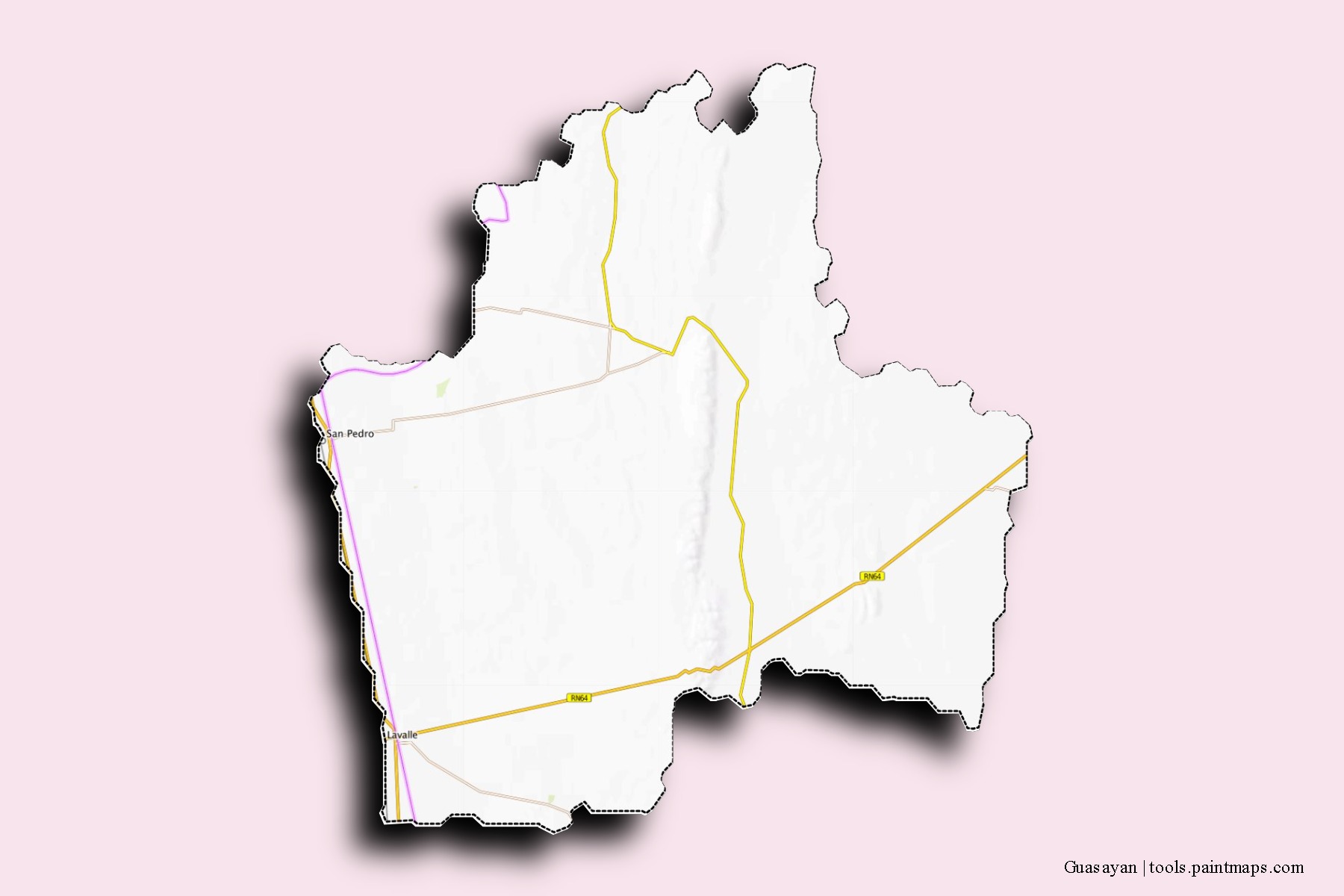 Mapa de barrios y pueblos de Guasayan con efecto de sombra 3D