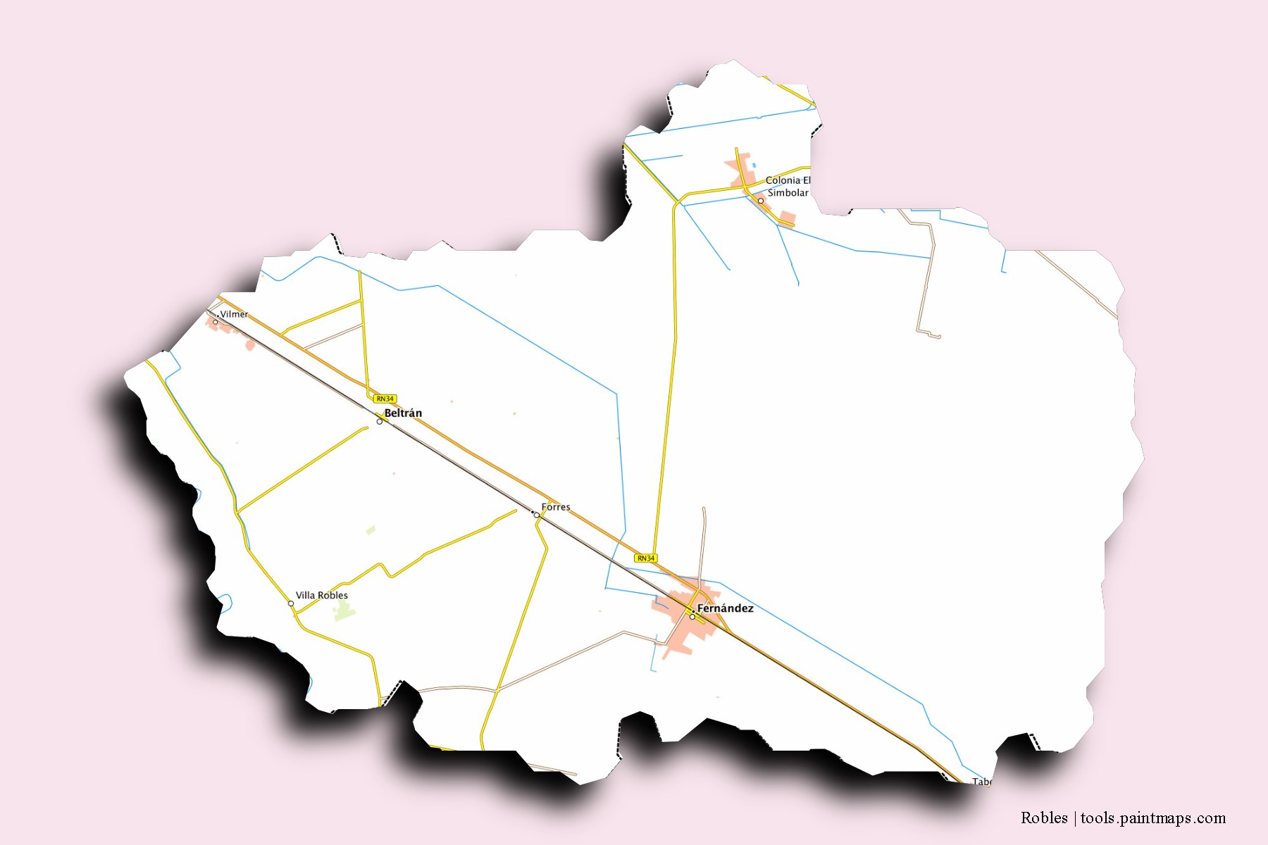 Robles neighborhoods and villages map with 3D shadow effect