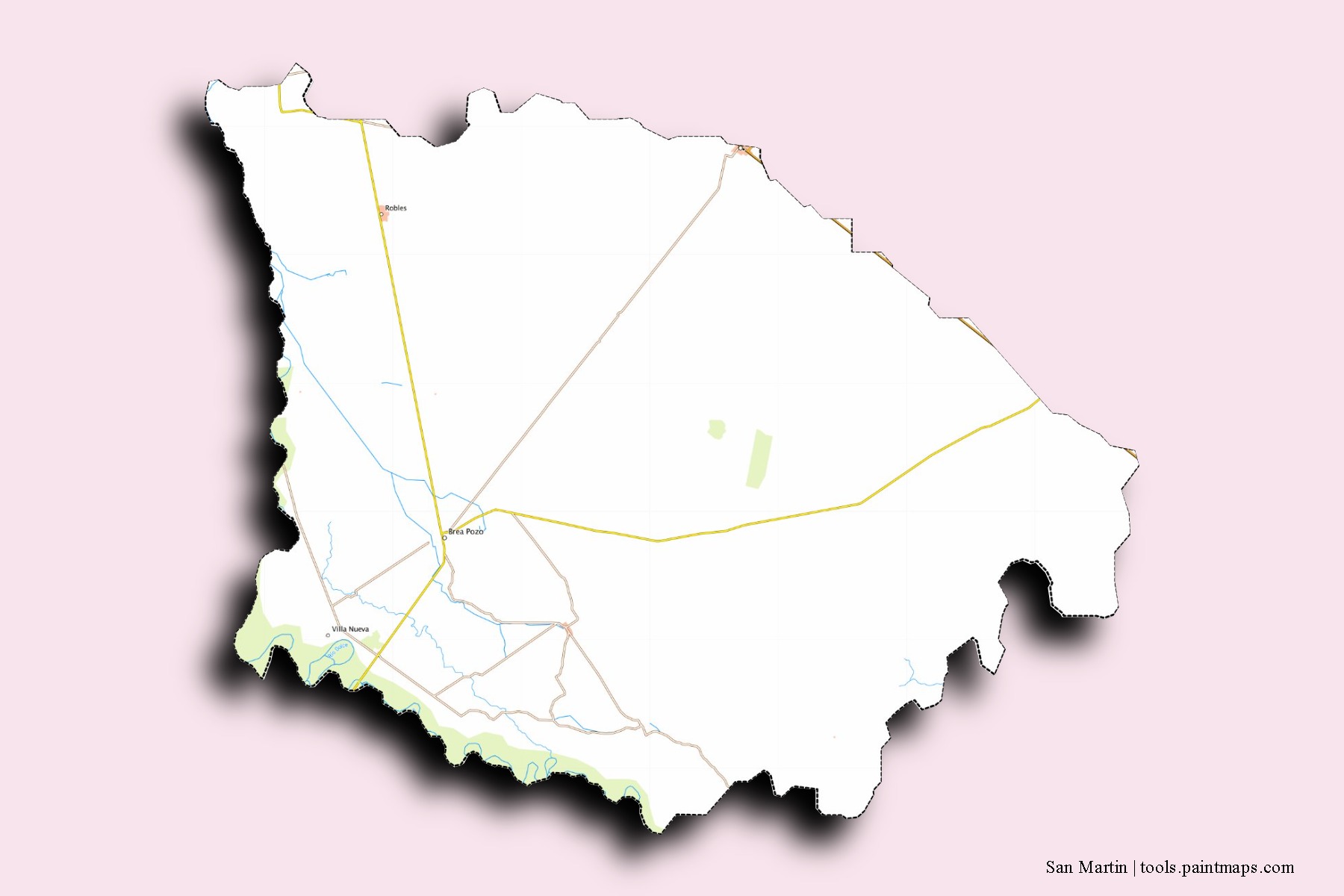 Mapa de barrios y pueblos de San Martin con efecto de sombra 3D