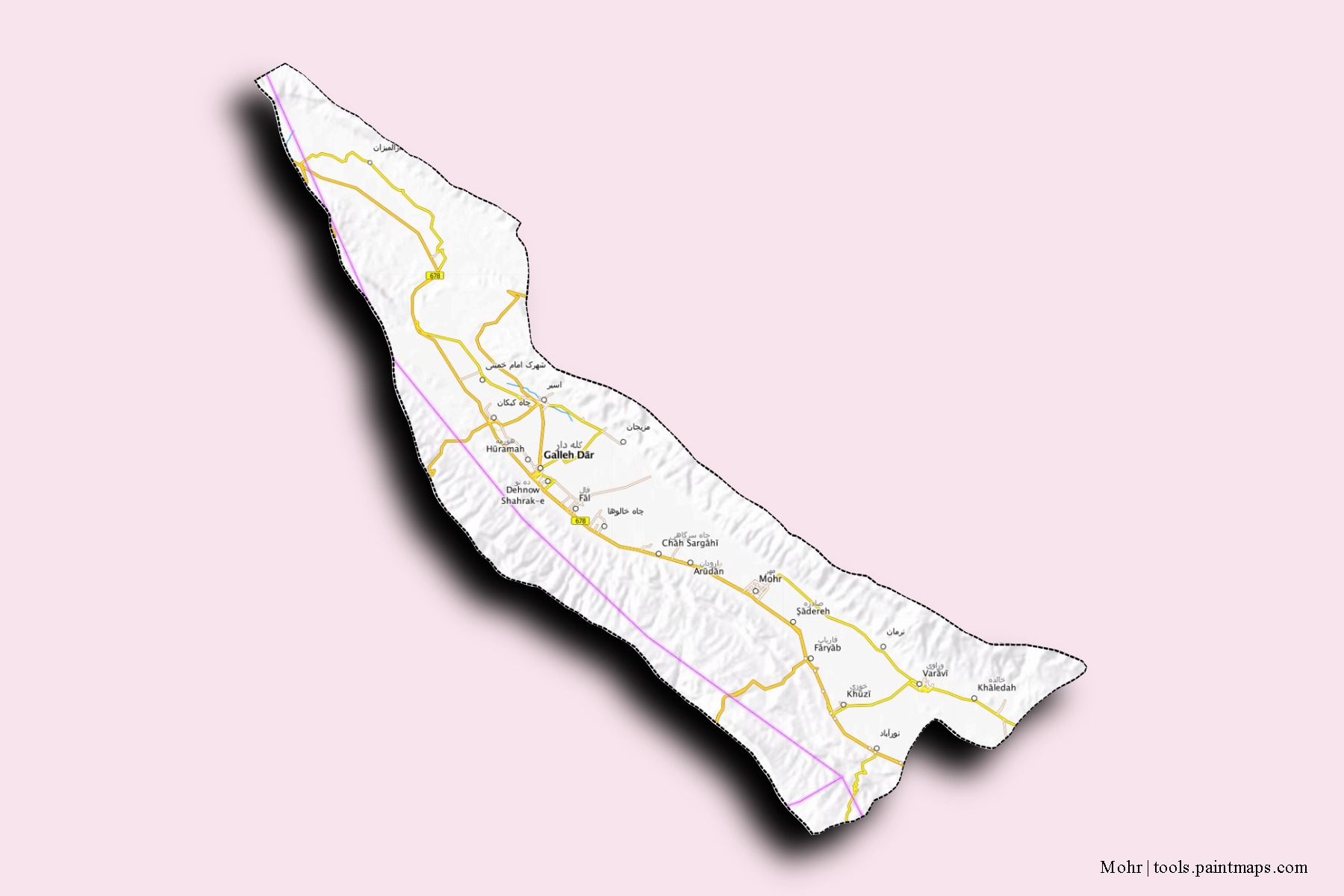 Mapa de barrios y pueblos de Mohr con efecto de sombra 3D