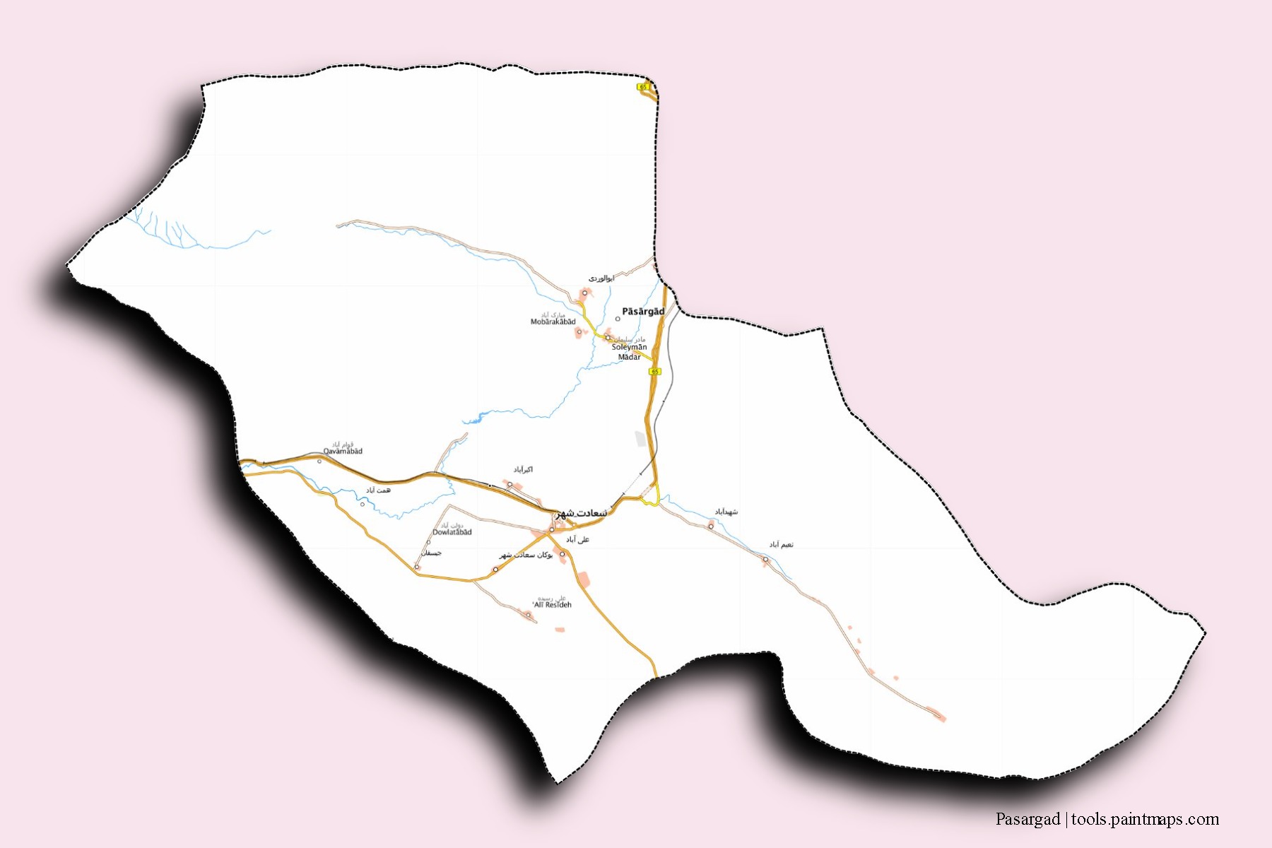 Pasargad neighborhoods and villages map with 3D shadow effect