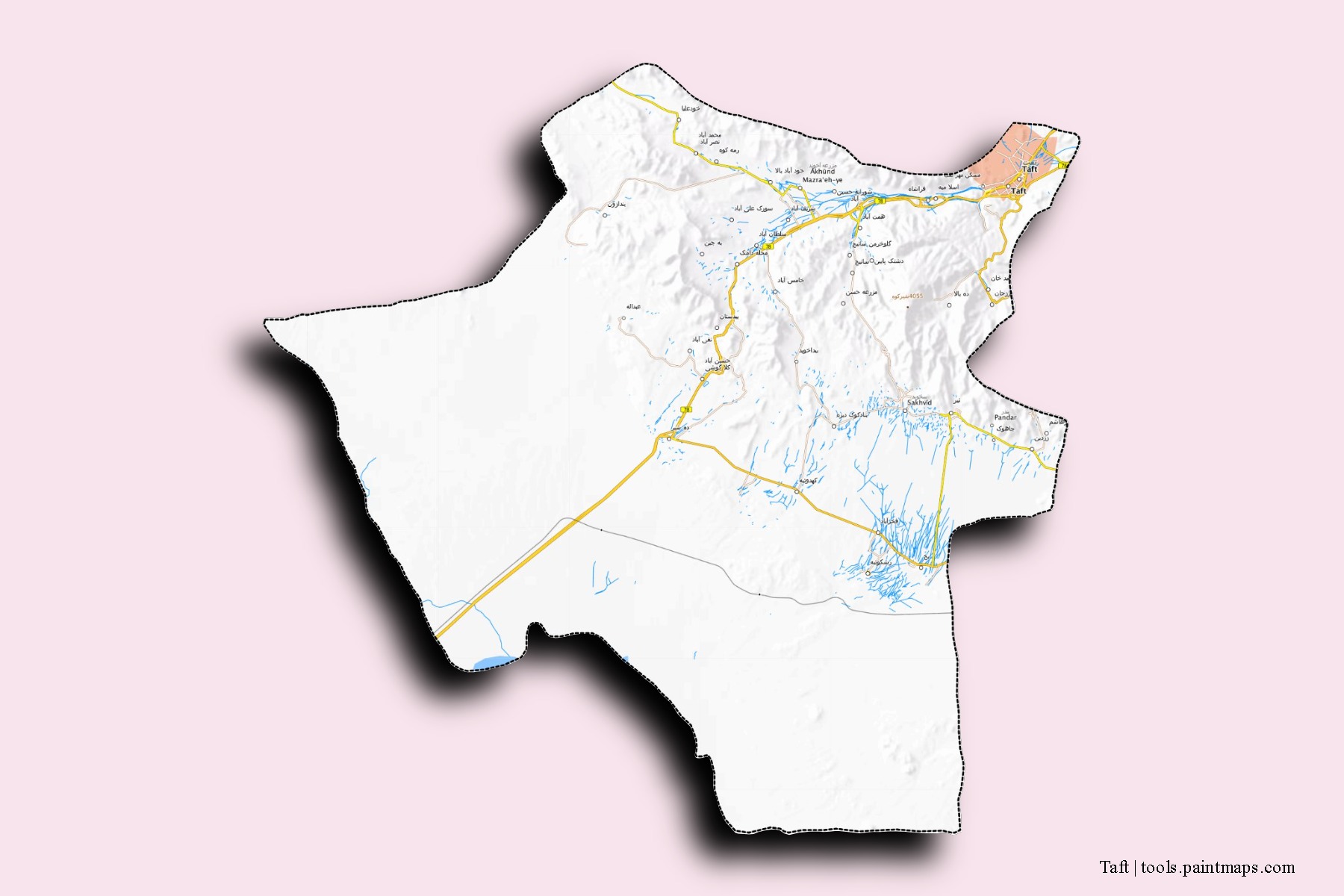 Taft neighborhoods and villages map with 3D shadow effect