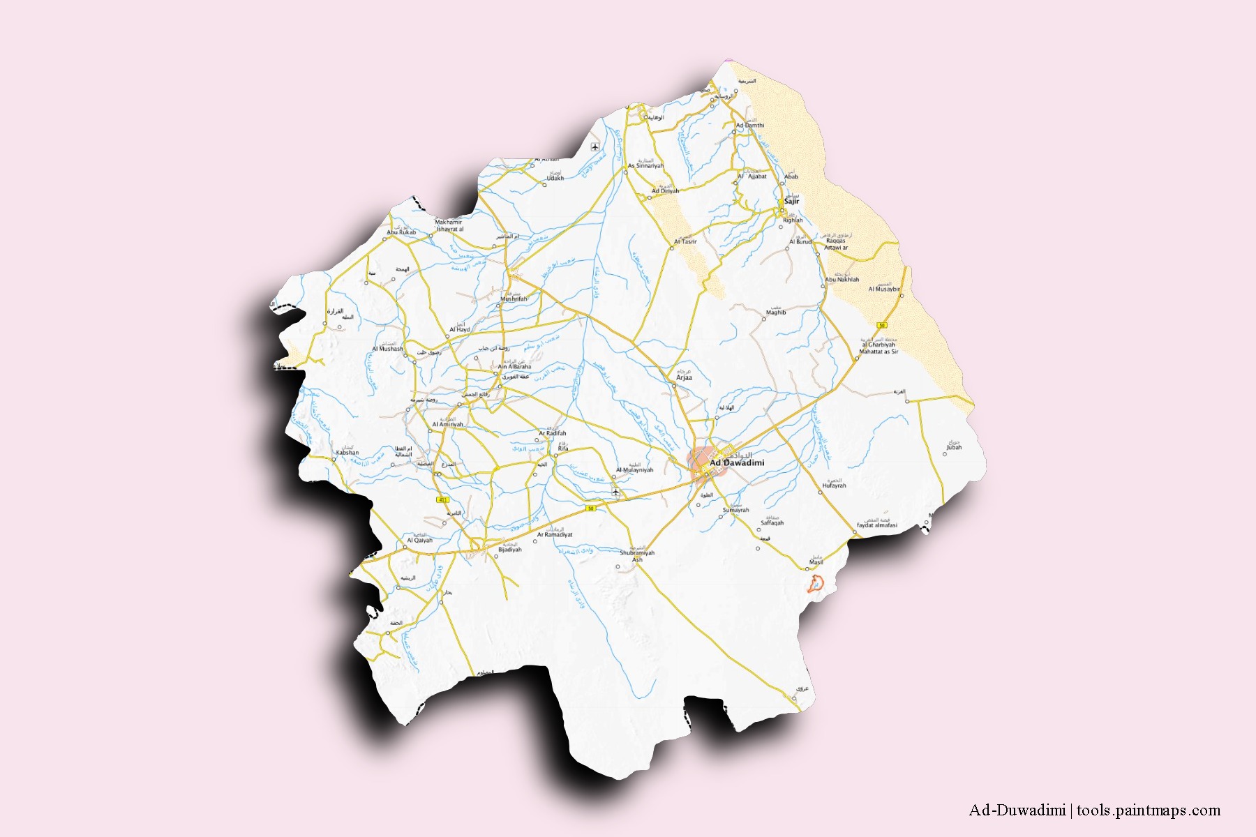 Ad-Duwadimi neighborhoods and villages map with 3D shadow effect