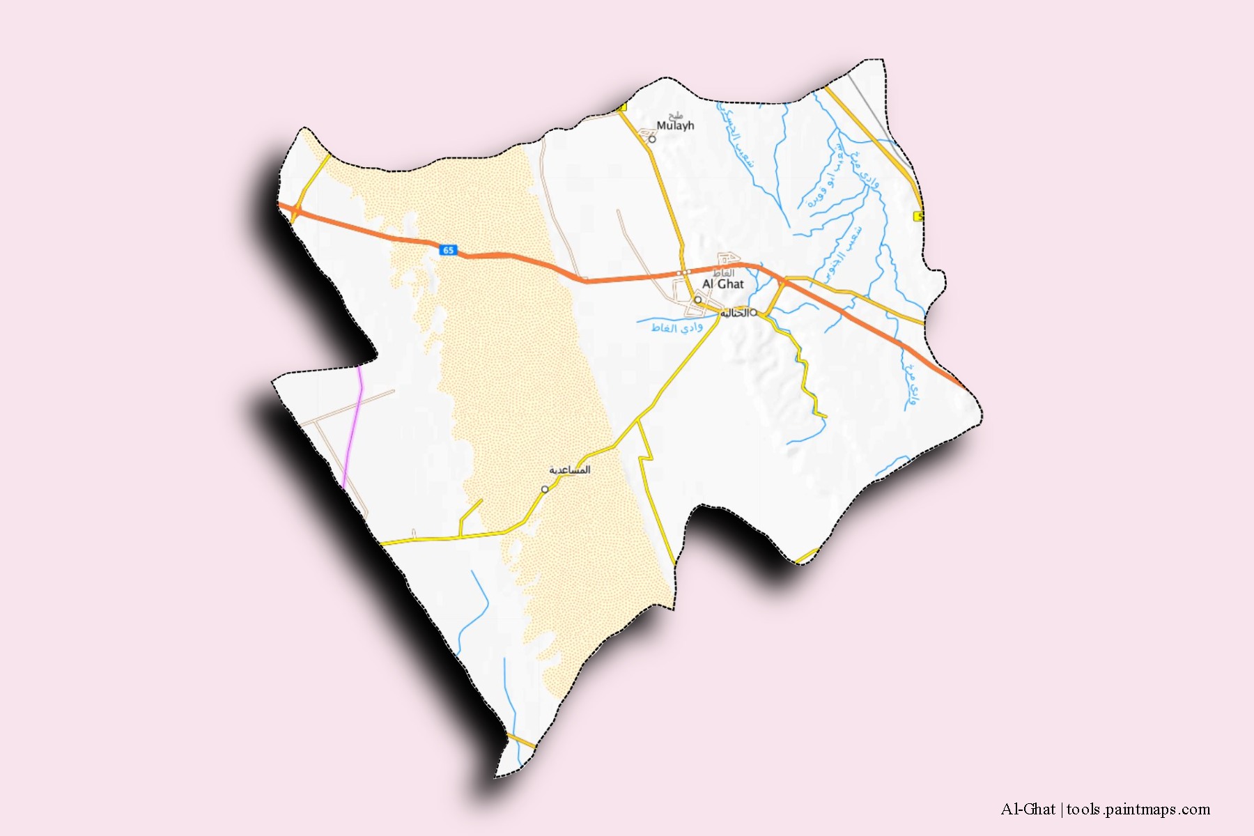 Mapa de barrios y pueblos de Al-Ghat con efecto de sombra 3D