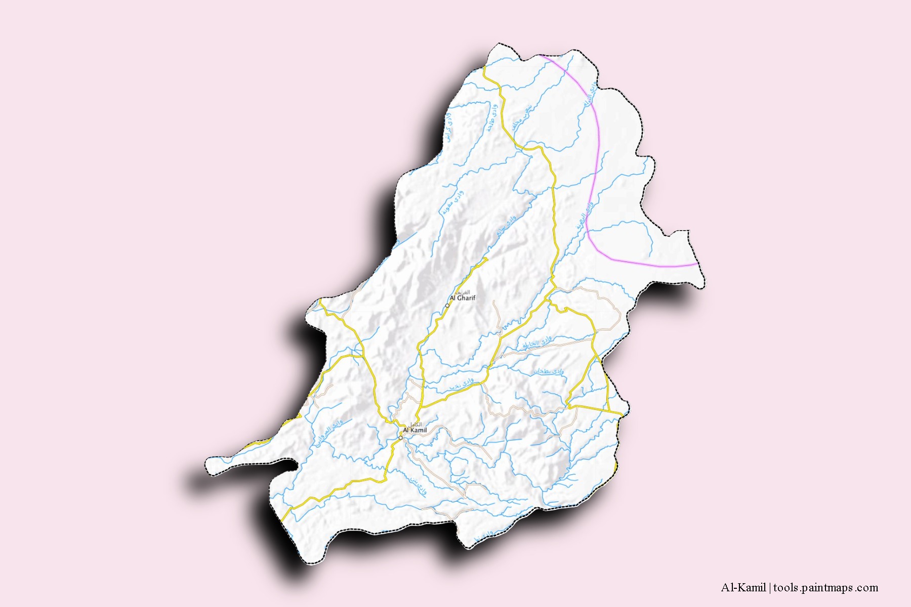 Mapa de barrios y pueblos de Al-Kamil con efecto de sombra 3D