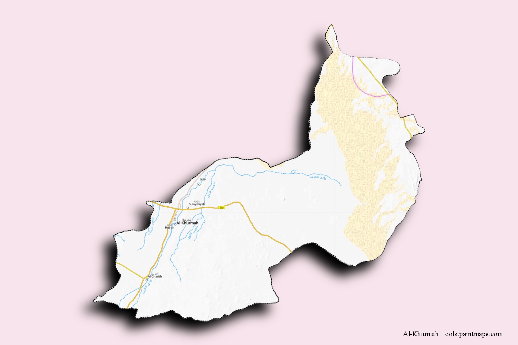 Mapa de barrios y pueblos de Al-Khurmah con efecto de sombra 3D