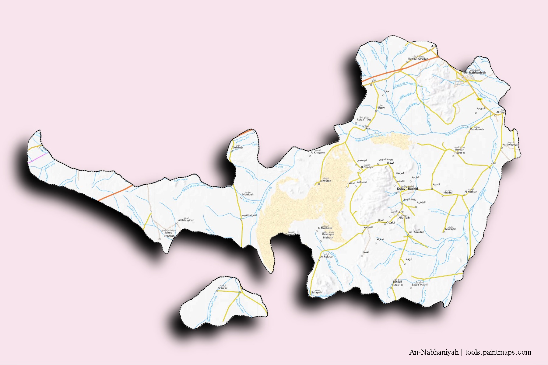 An-Nabhaniyah neighborhoods and villages map with 3D shadow effect