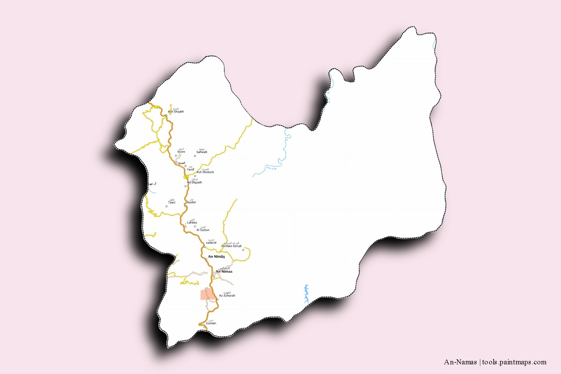 3D gölge efektli An-Namas mahalleleri ve köyleri haritası