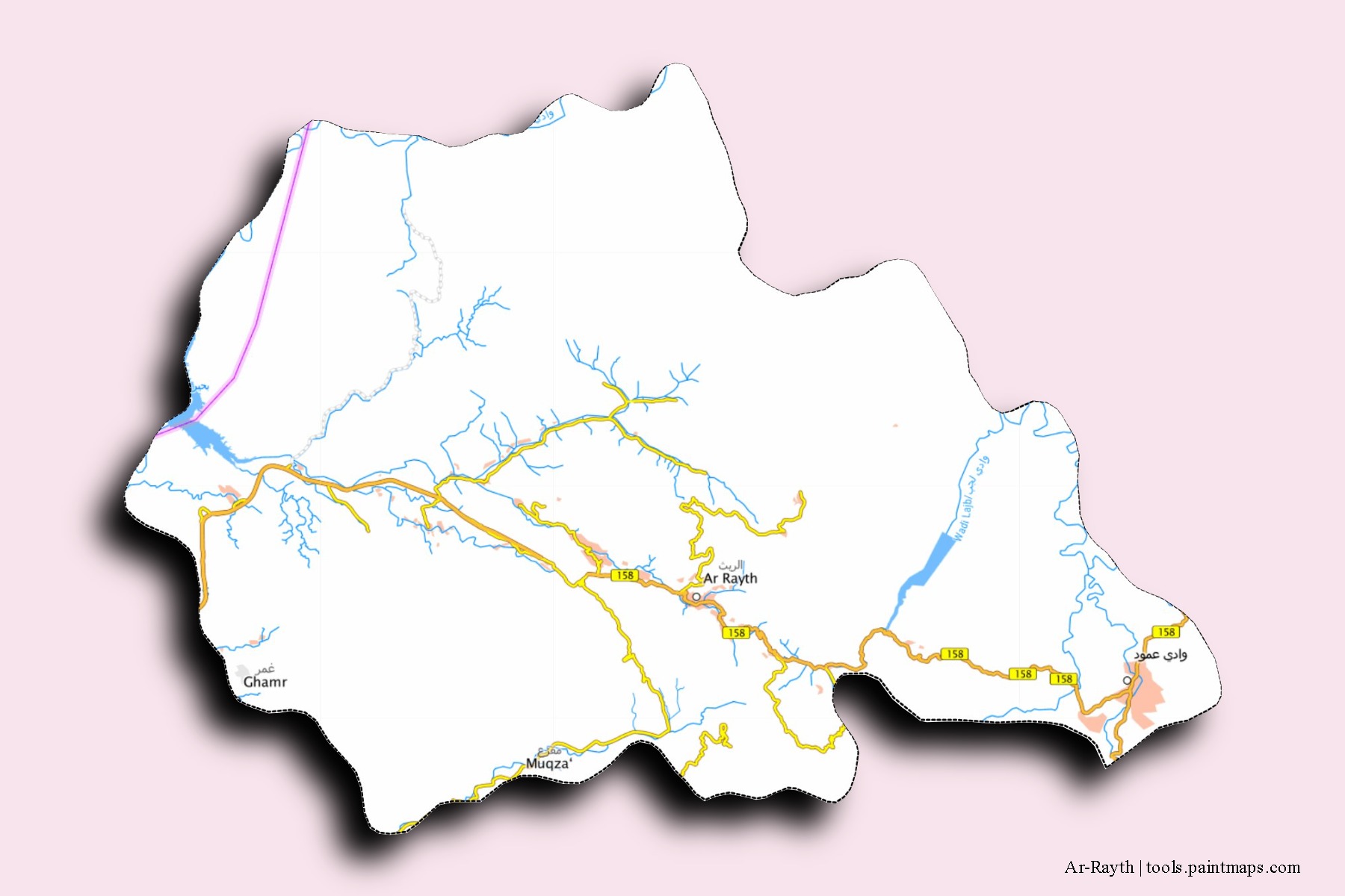 3D gölge efektli Ar-Rayth mahalleleri ve köyleri haritası