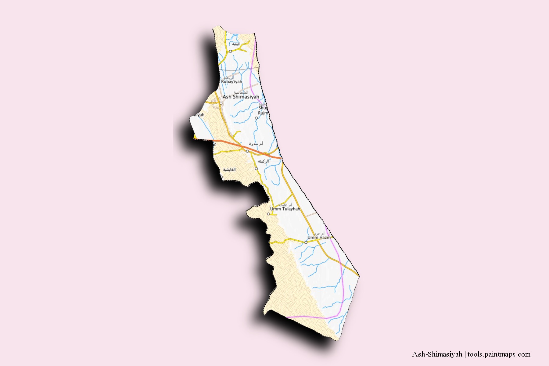 Ash-Shimasiyah neighborhoods and villages map with 3D shadow effect