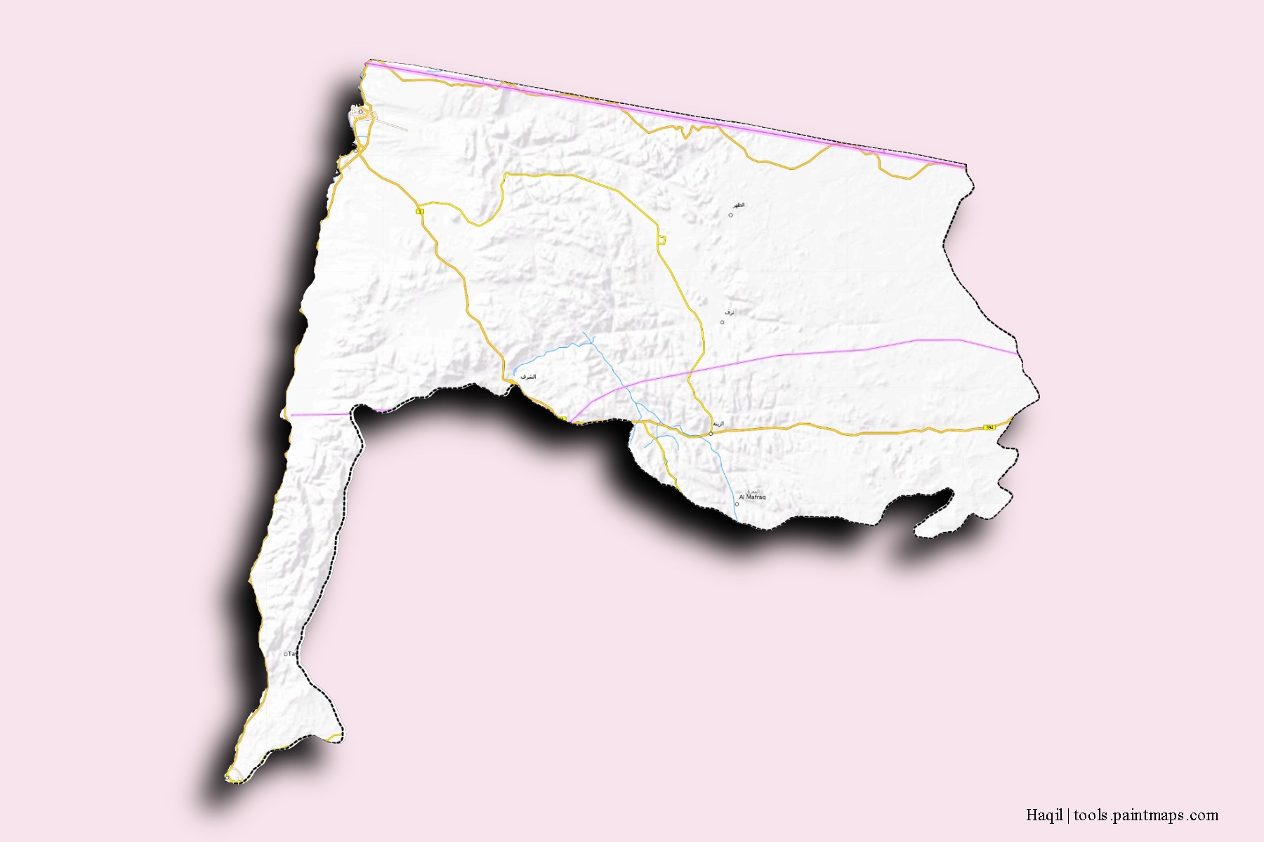 Mapa de barrios y pueblos de Haqil con efecto de sombra 3D