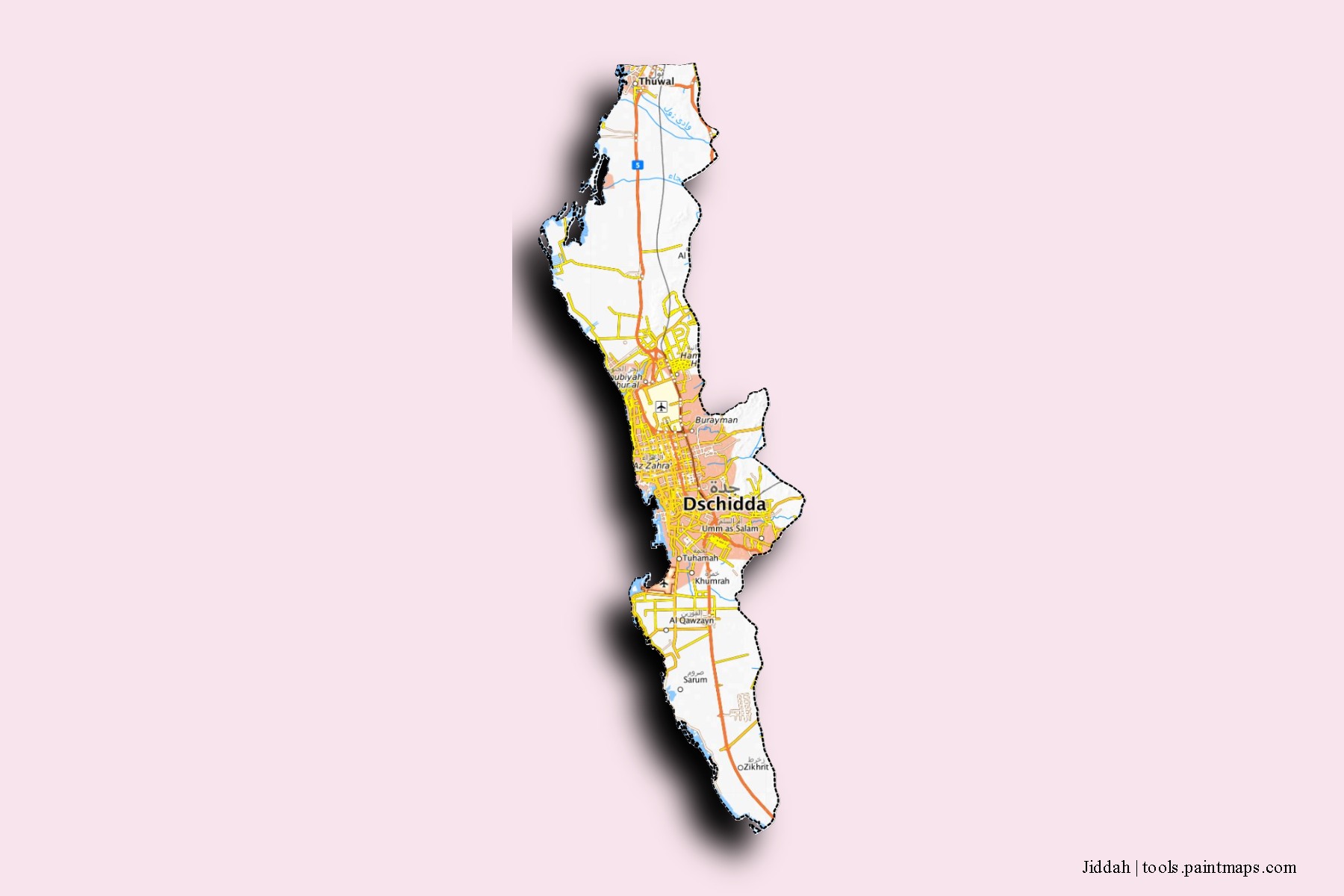 3D gölge efektli Jiddah mahalleleri ve köyleri haritası
