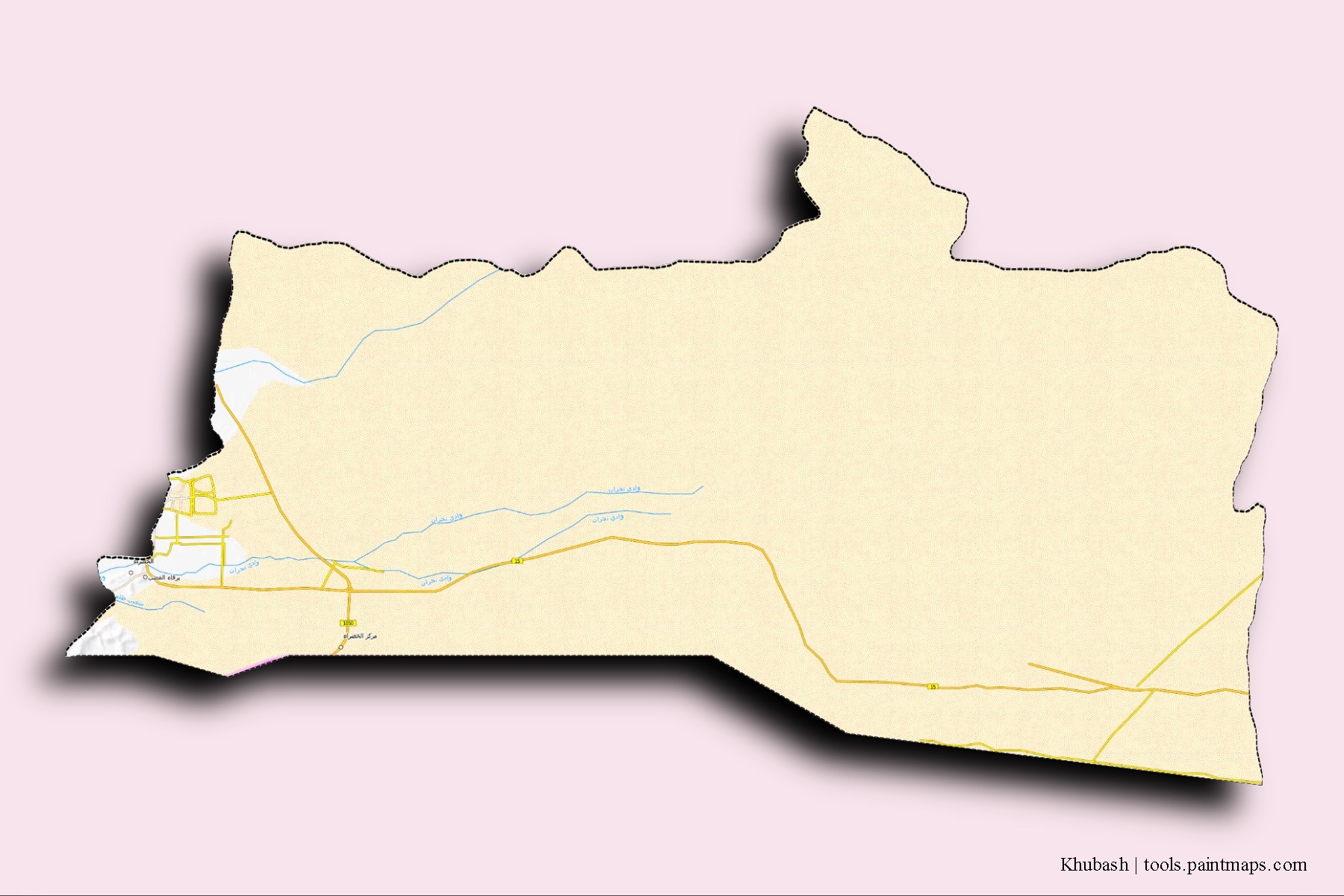 Mapa de barrios y pueblos de Khubash con efecto de sombra 3D