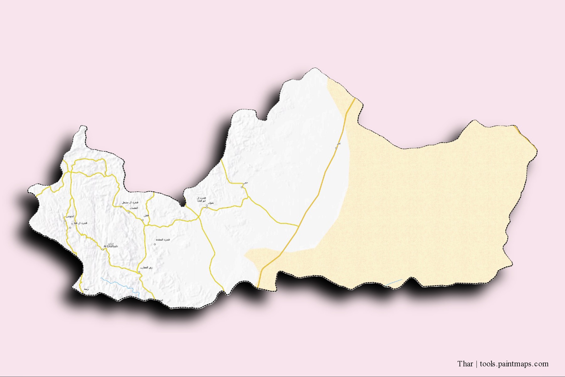 Thar neighborhoods and villages map with 3D shadow effect