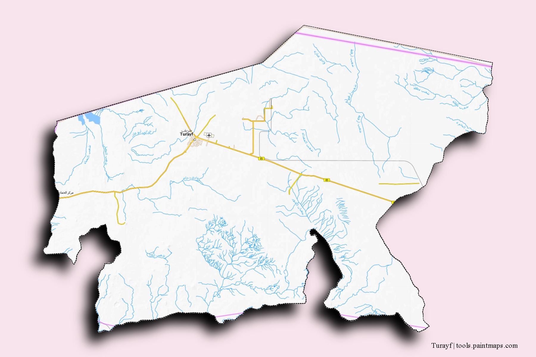 Mapa de barrios y pueblos de Turayf con efecto de sombra 3D