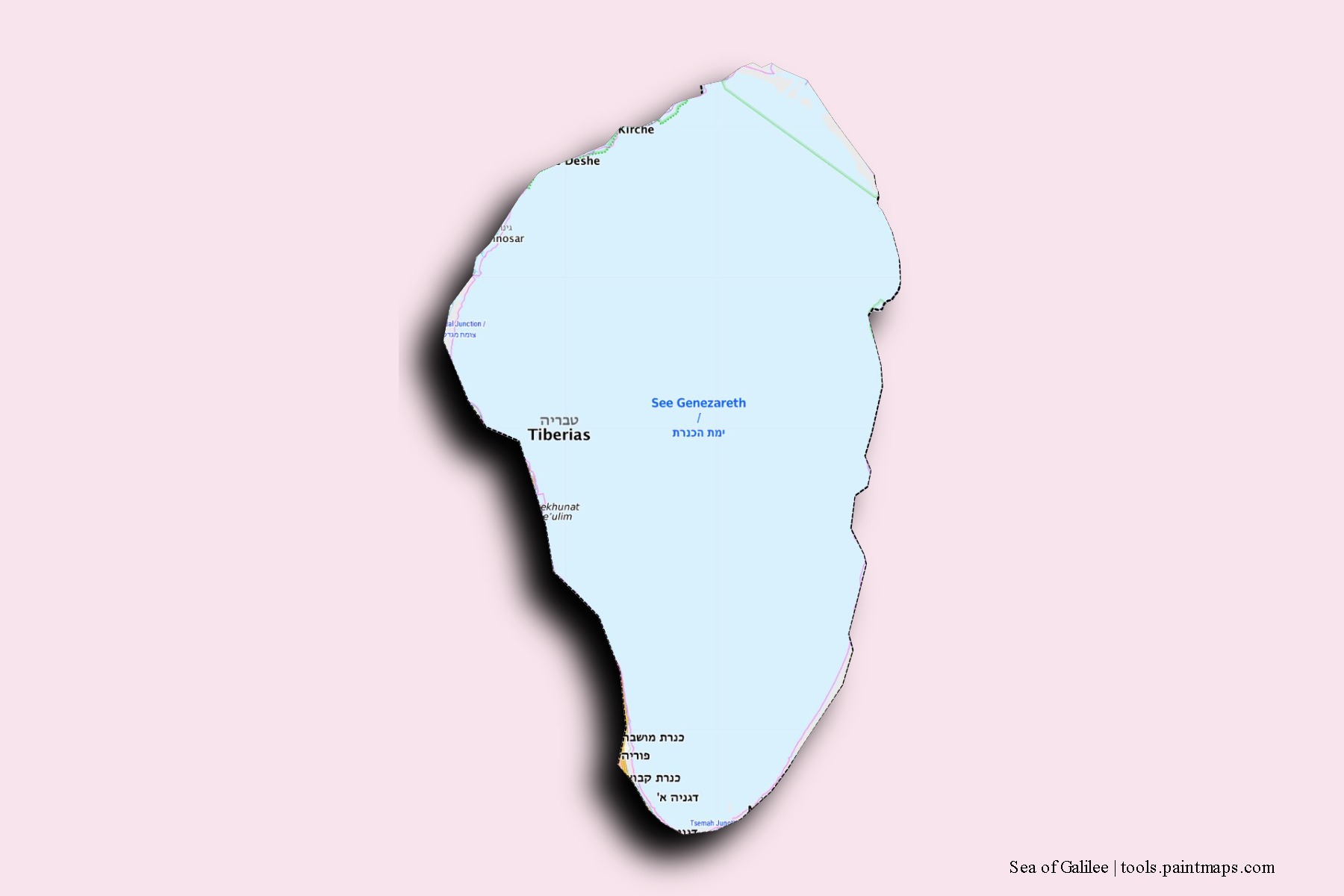 Mapa de barrios y pueblos de Sea of Galilee con efecto de sombra 3D