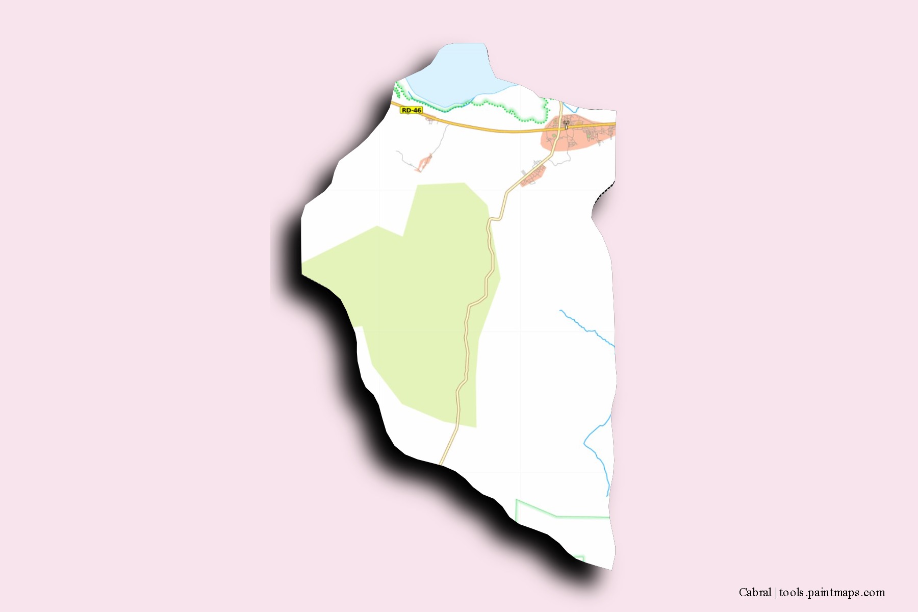 Mapa de barrios y pueblos de Cabral con efecto de sombra 3D