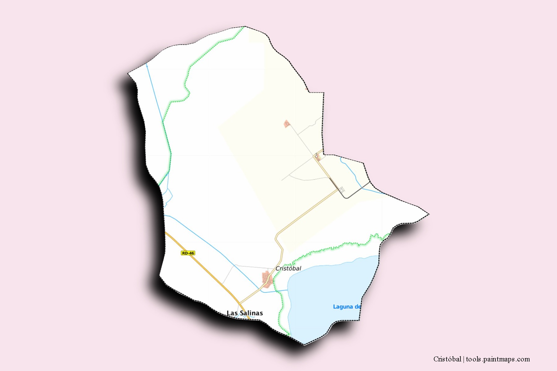 Mapa de barrios y pueblos de Cristóbal con efecto de sombra 3D