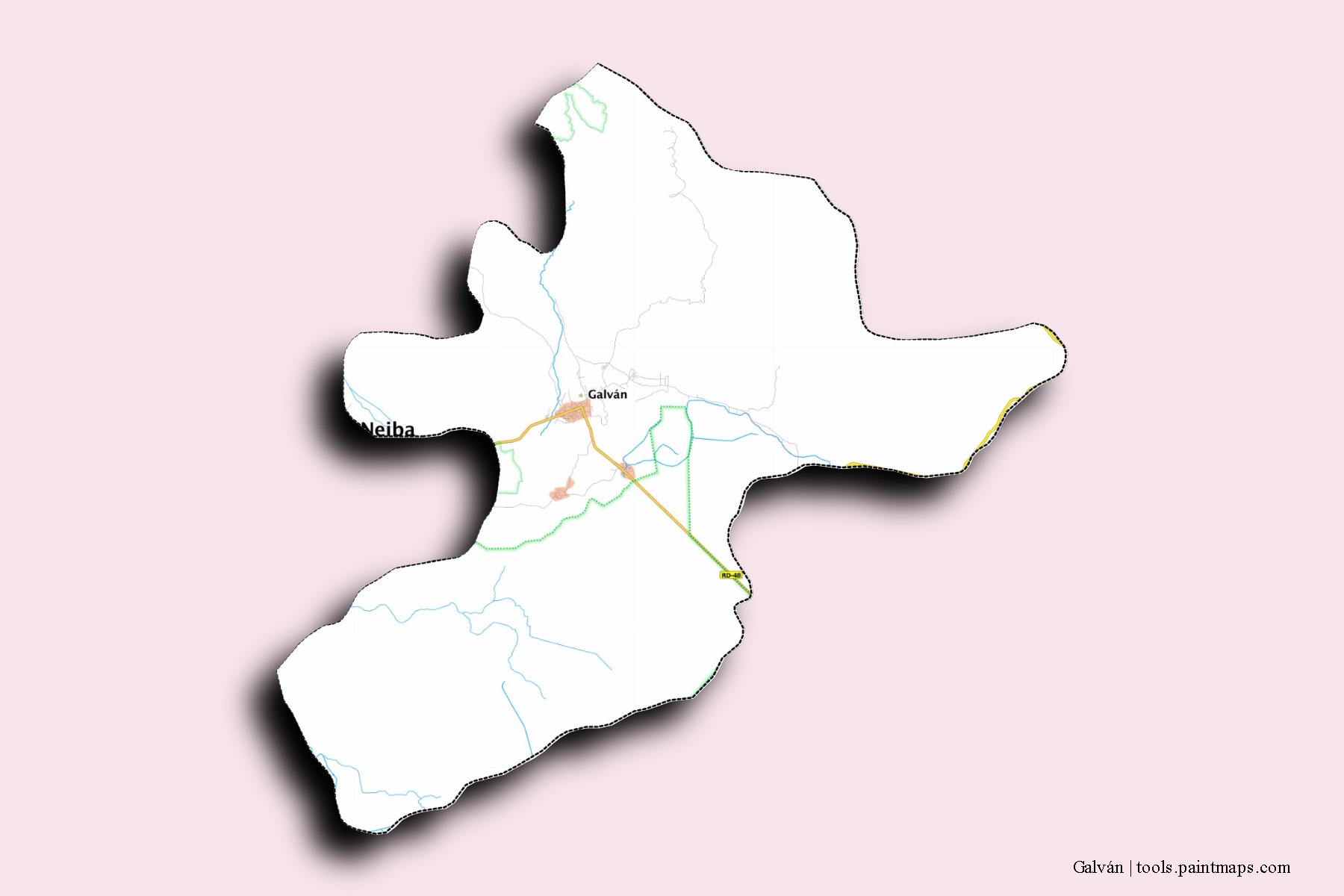 Mapa de barrios y pueblos de Galván con efecto de sombra 3D