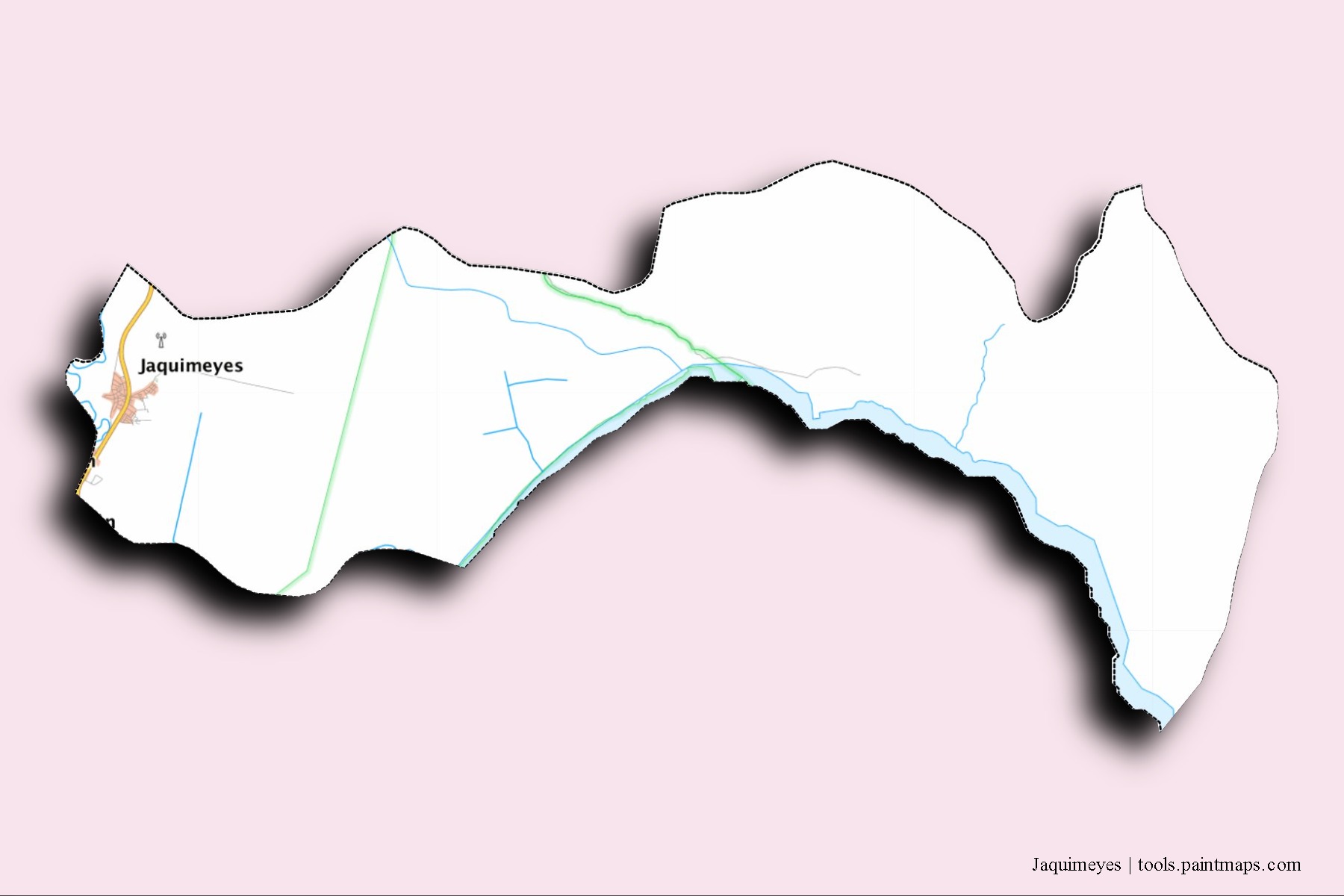 Mapa de barrios y pueblos de Jaquimeyes con efecto de sombra 3D