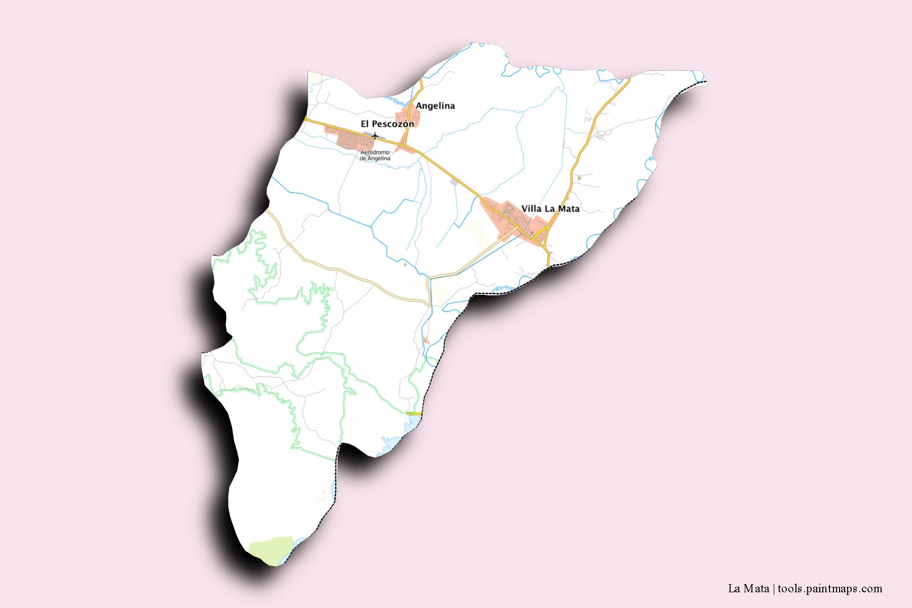 Mapa de barrios y pueblos de La Mata con efecto de sombra 3D