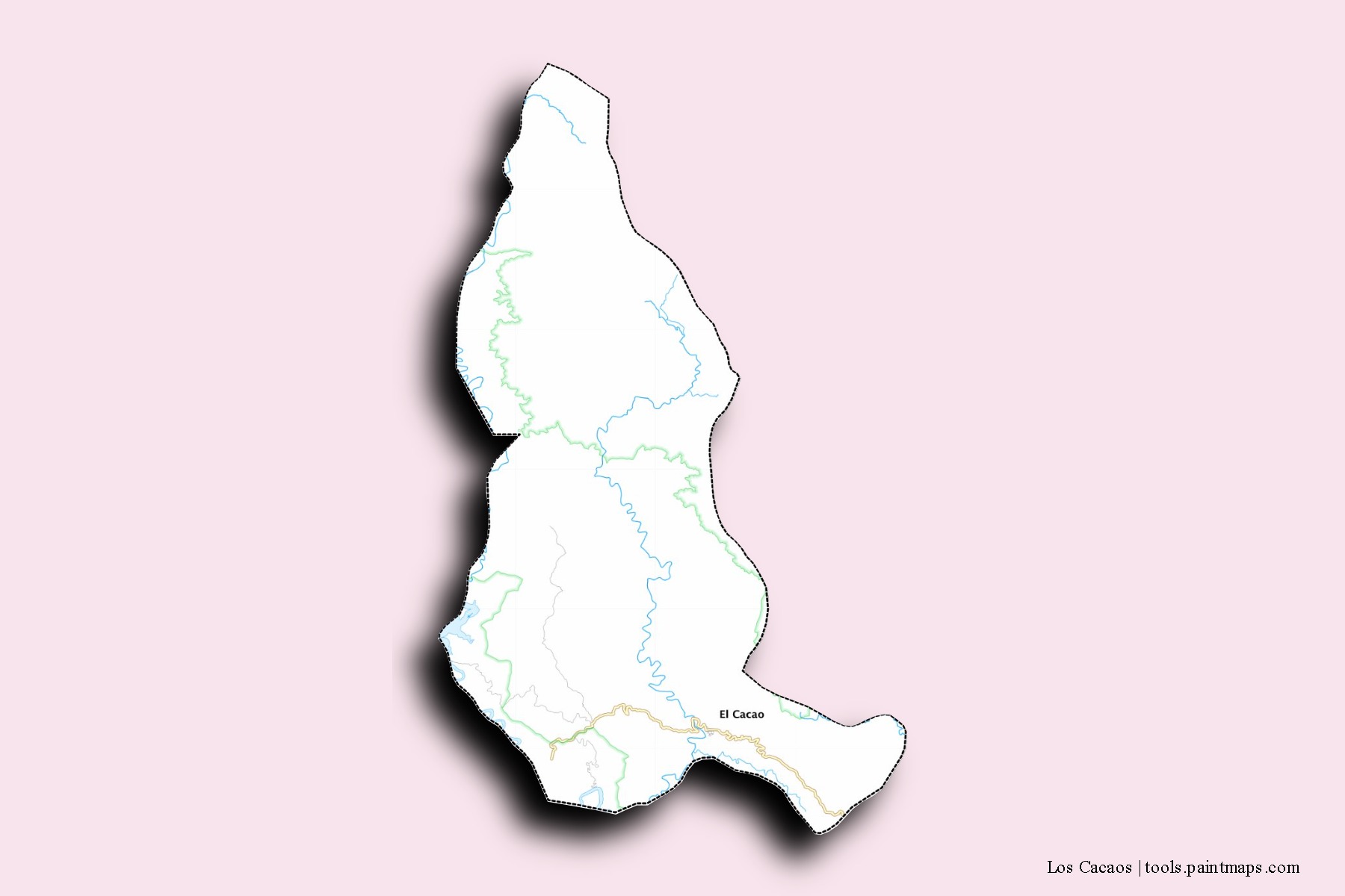 Mapa de barrios y pueblos de Los Cacaos con efecto de sombra 3D