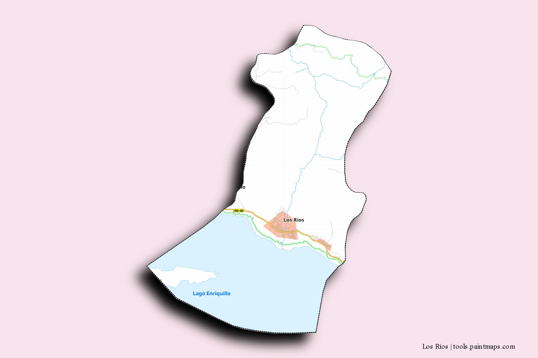 Mapa de barrios y pueblos de Los Ríos con efecto de sombra 3D