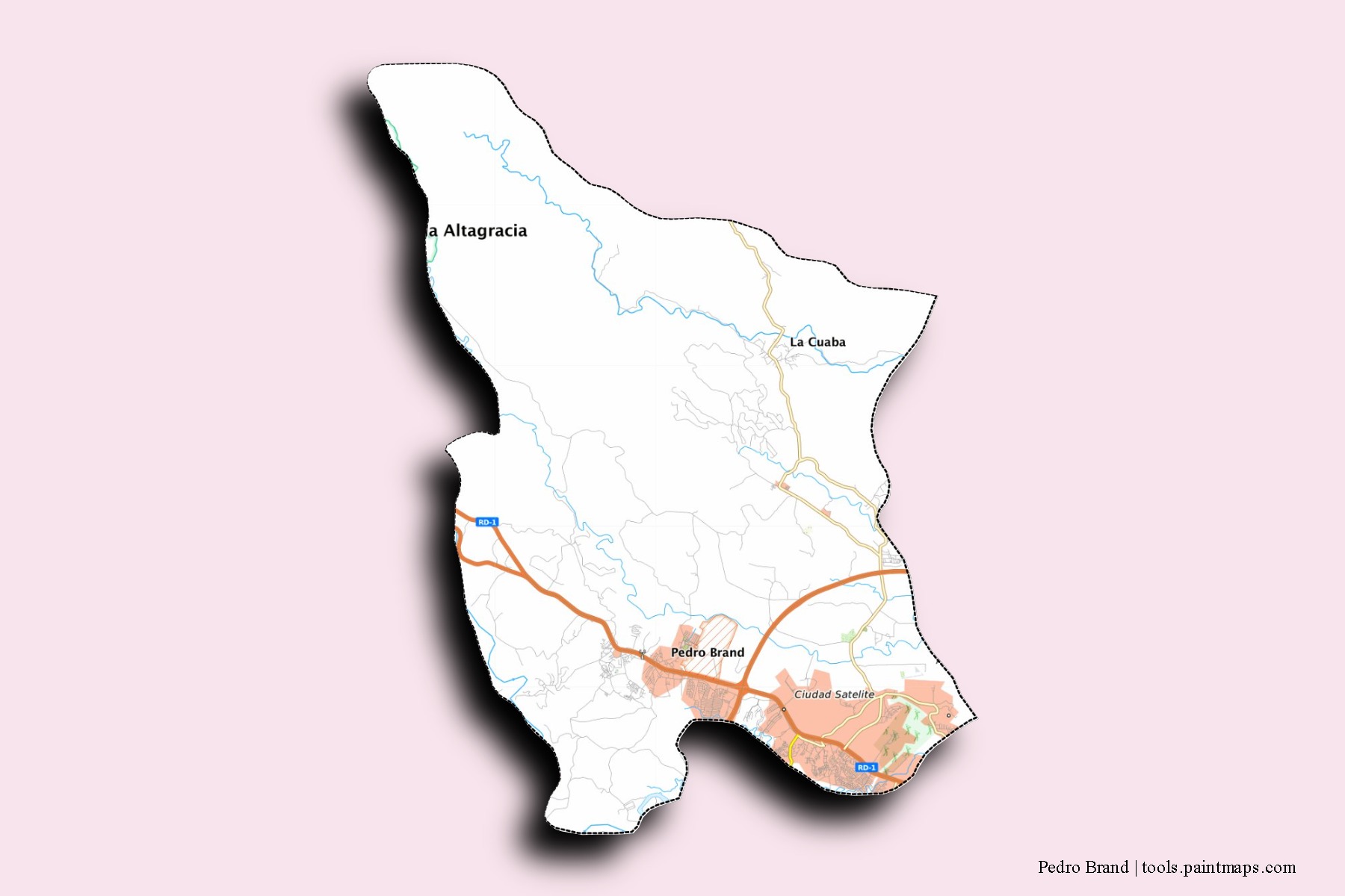 Pedro Brand neighborhoods and villages map with 3D shadow effect