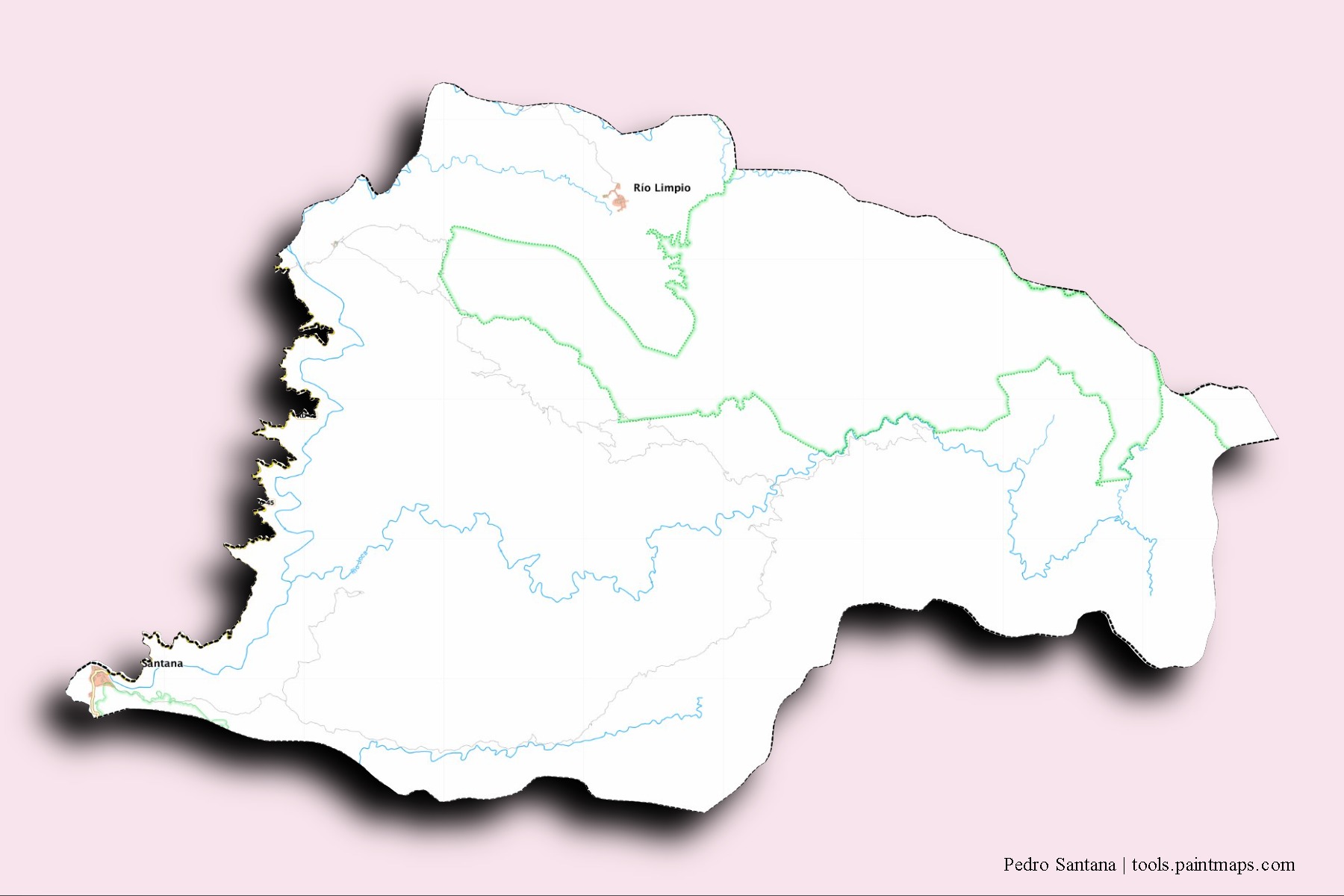 Mapa de barrios y pueblos de Pedro Santana con efecto de sombra 3D