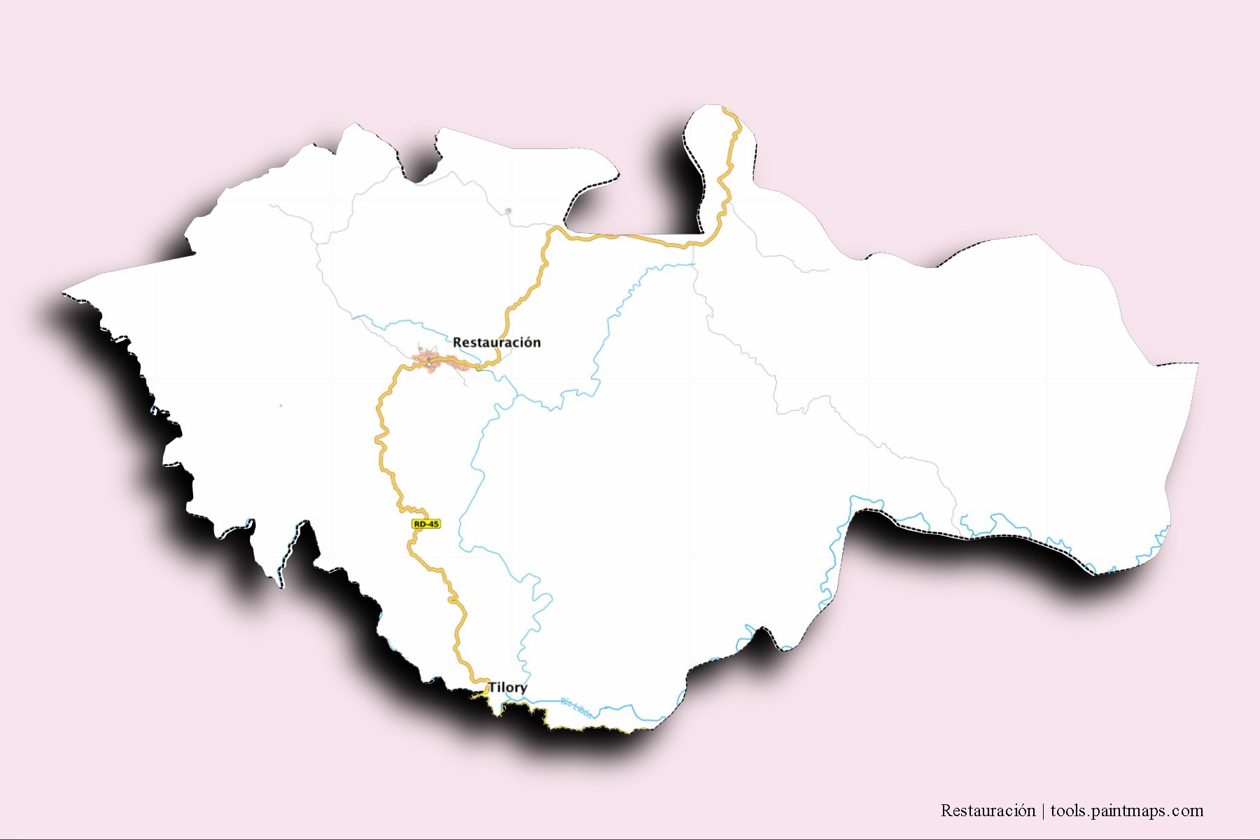 Mapa de barrios y pueblos de Restauración con efecto de sombra 3D