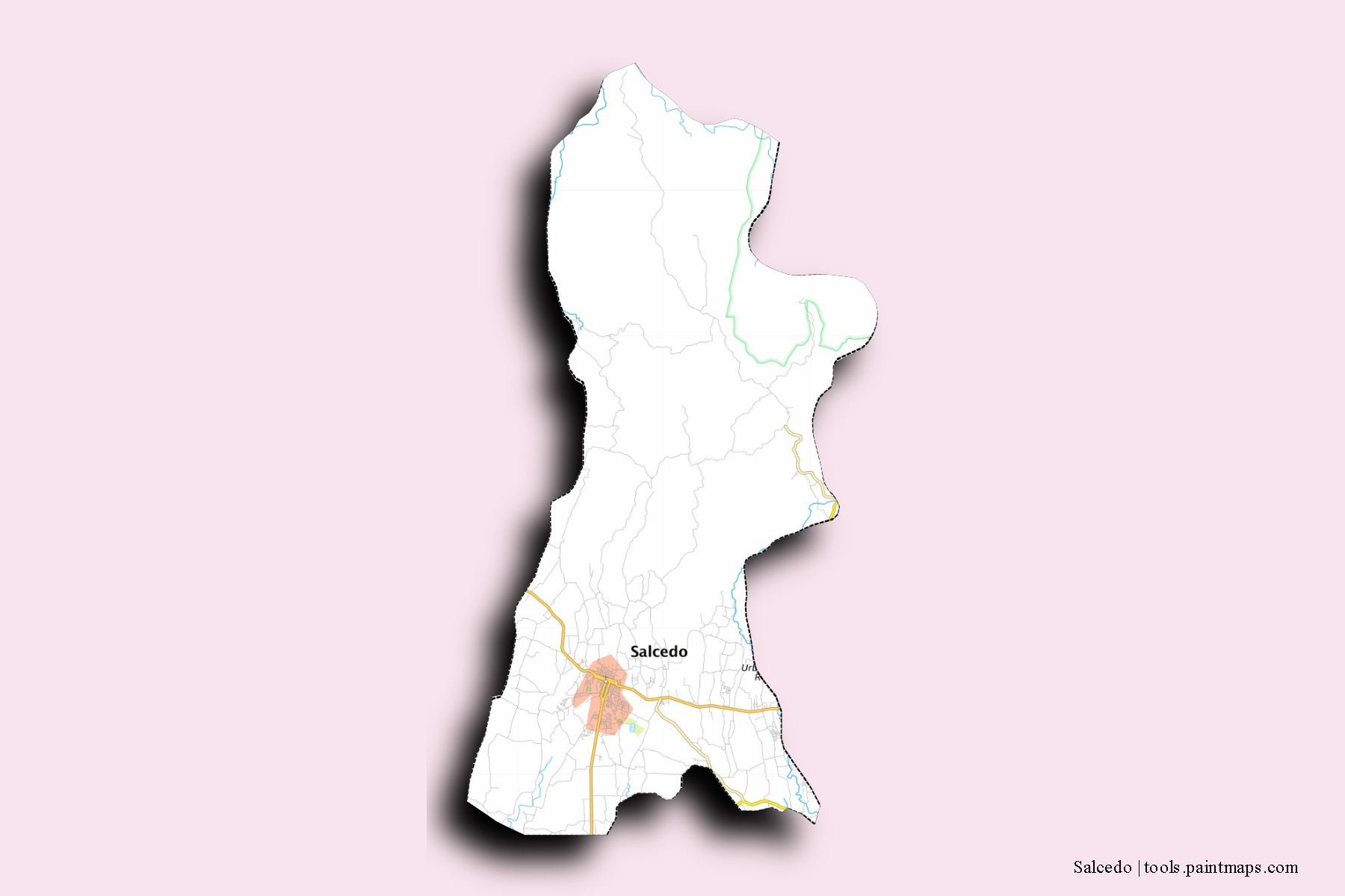 Mapa de barrios y pueblos de Salcedo con efecto de sombra 3D