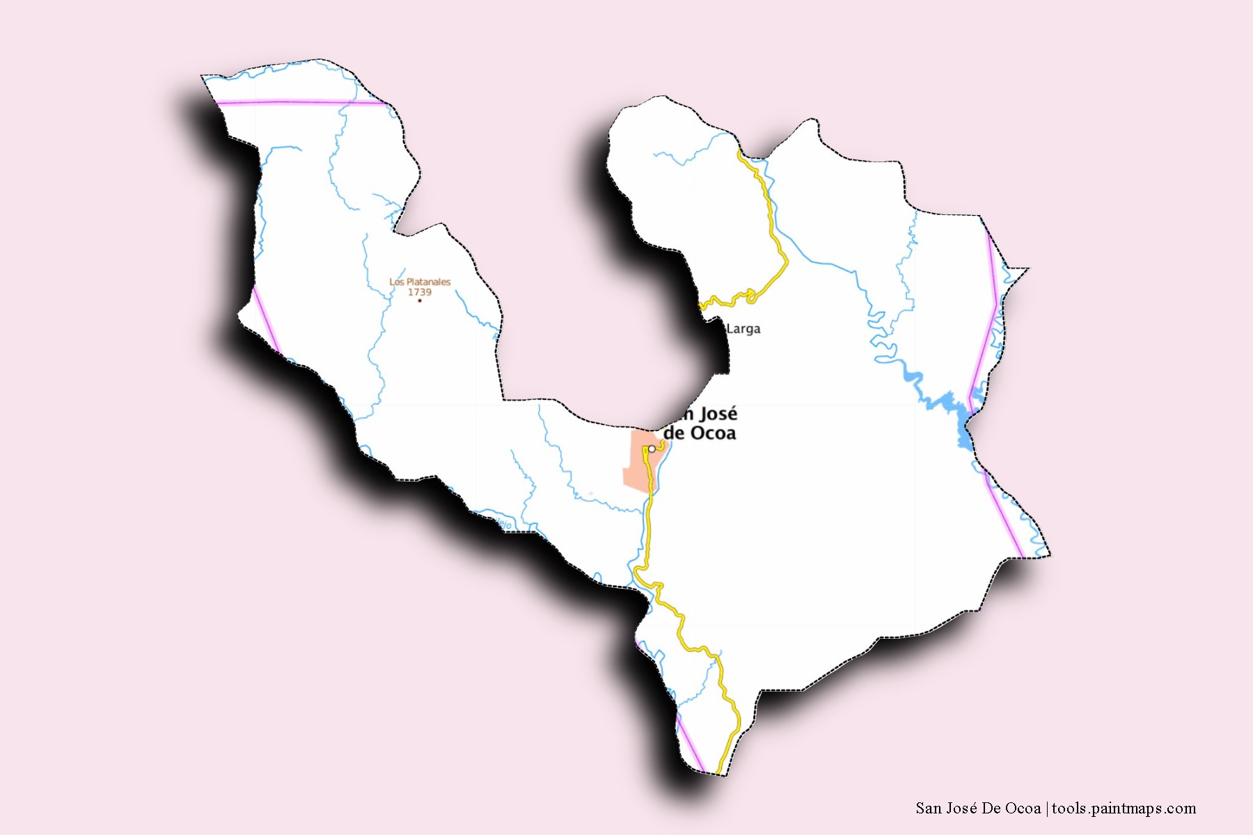 San José De Ocoa neighborhoods and villages map with 3D shadow effect