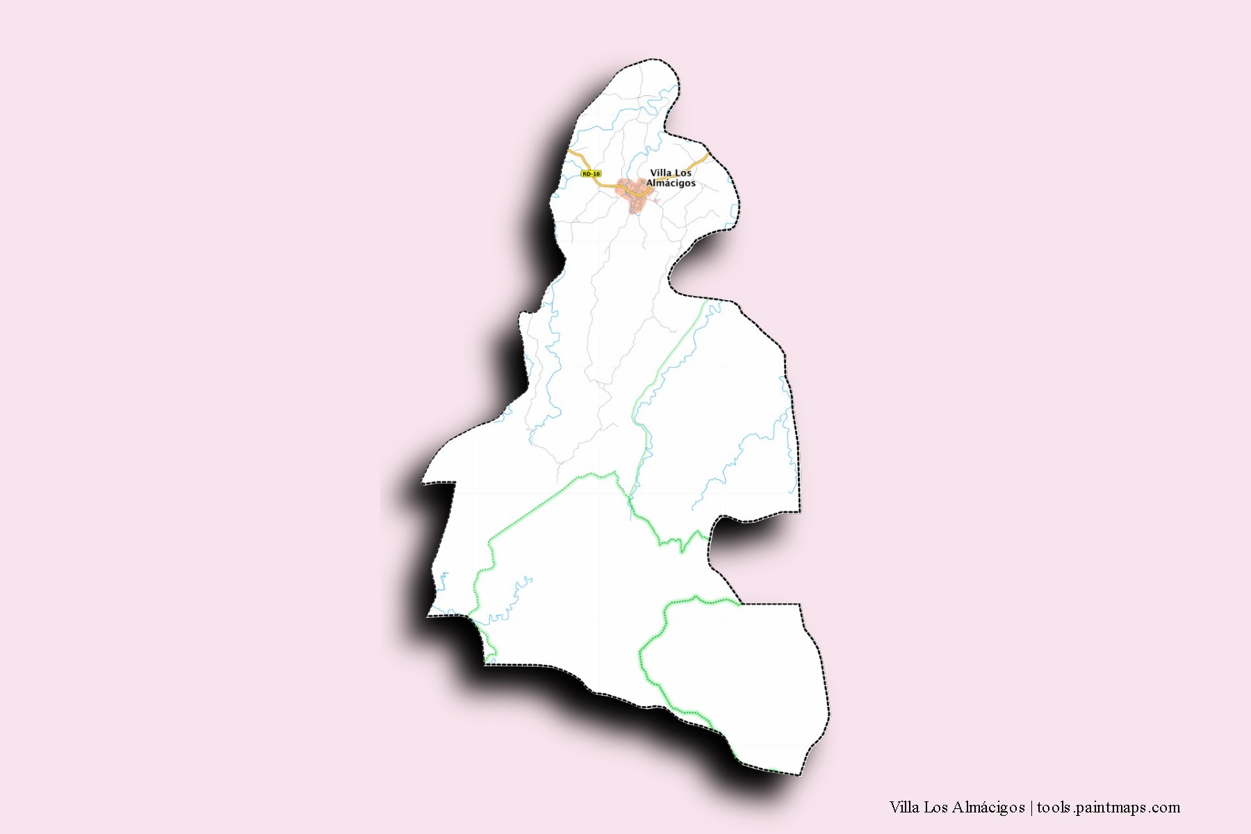 Mapa de barrios y pueblos de Villa Los Almácigos con efecto de sombra 3D