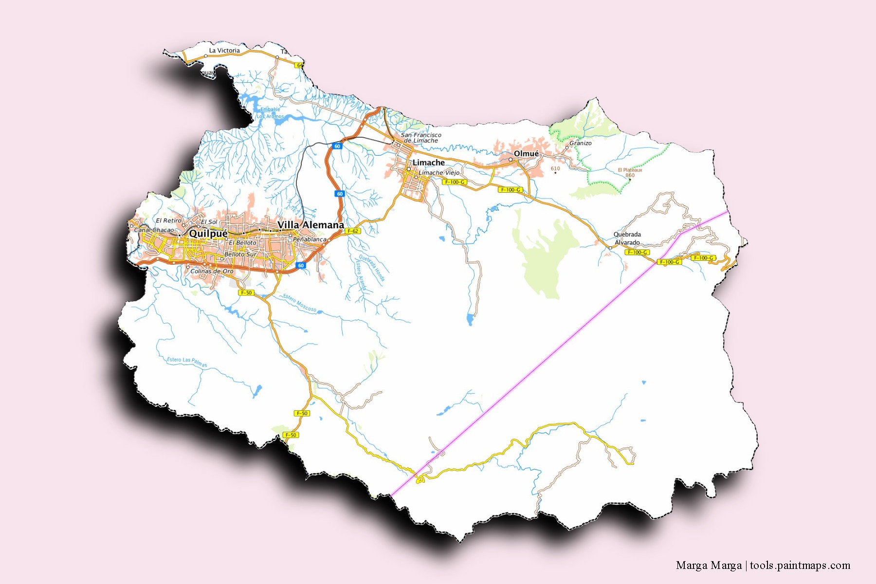 3D gölge efektli Marga Marga mahalleleri ve köyleri haritası